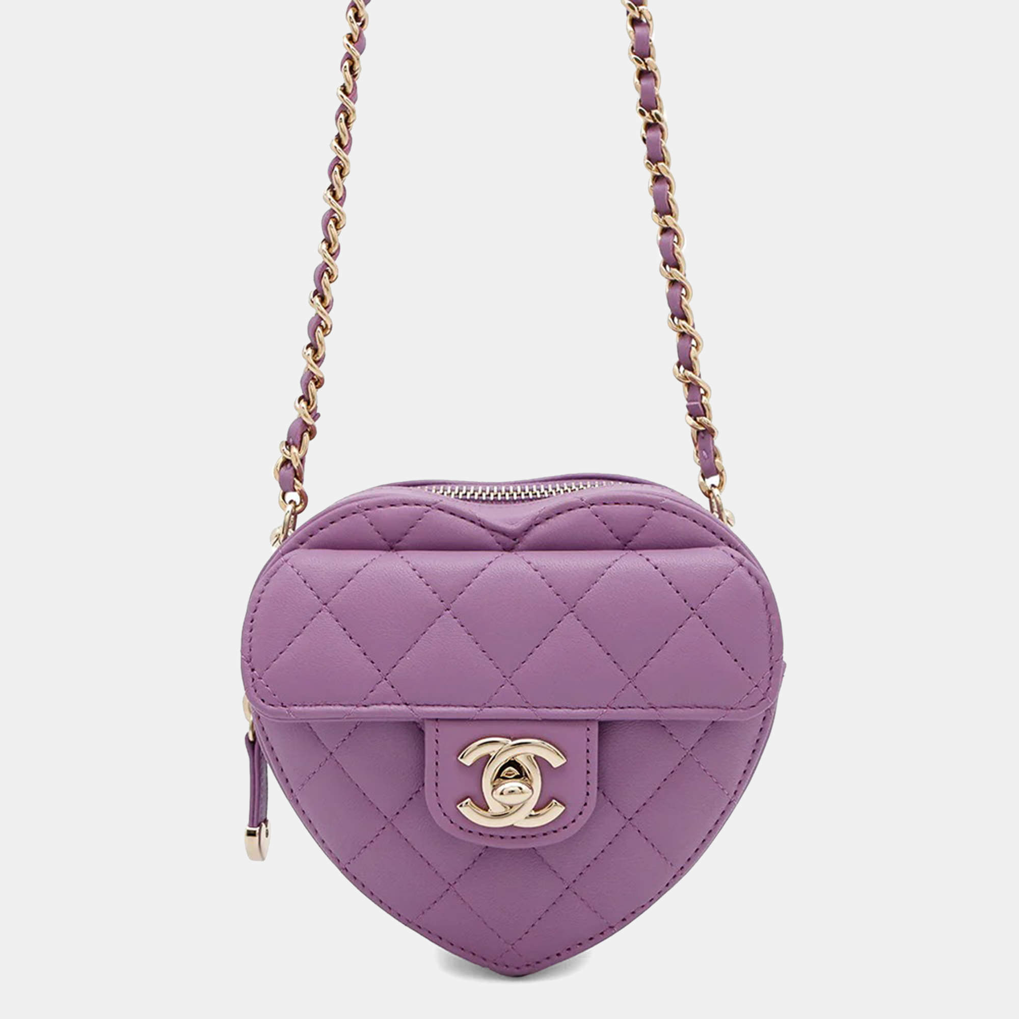 Chanel CC In Love Mini Purple Quilted Lambskin Heart Bag