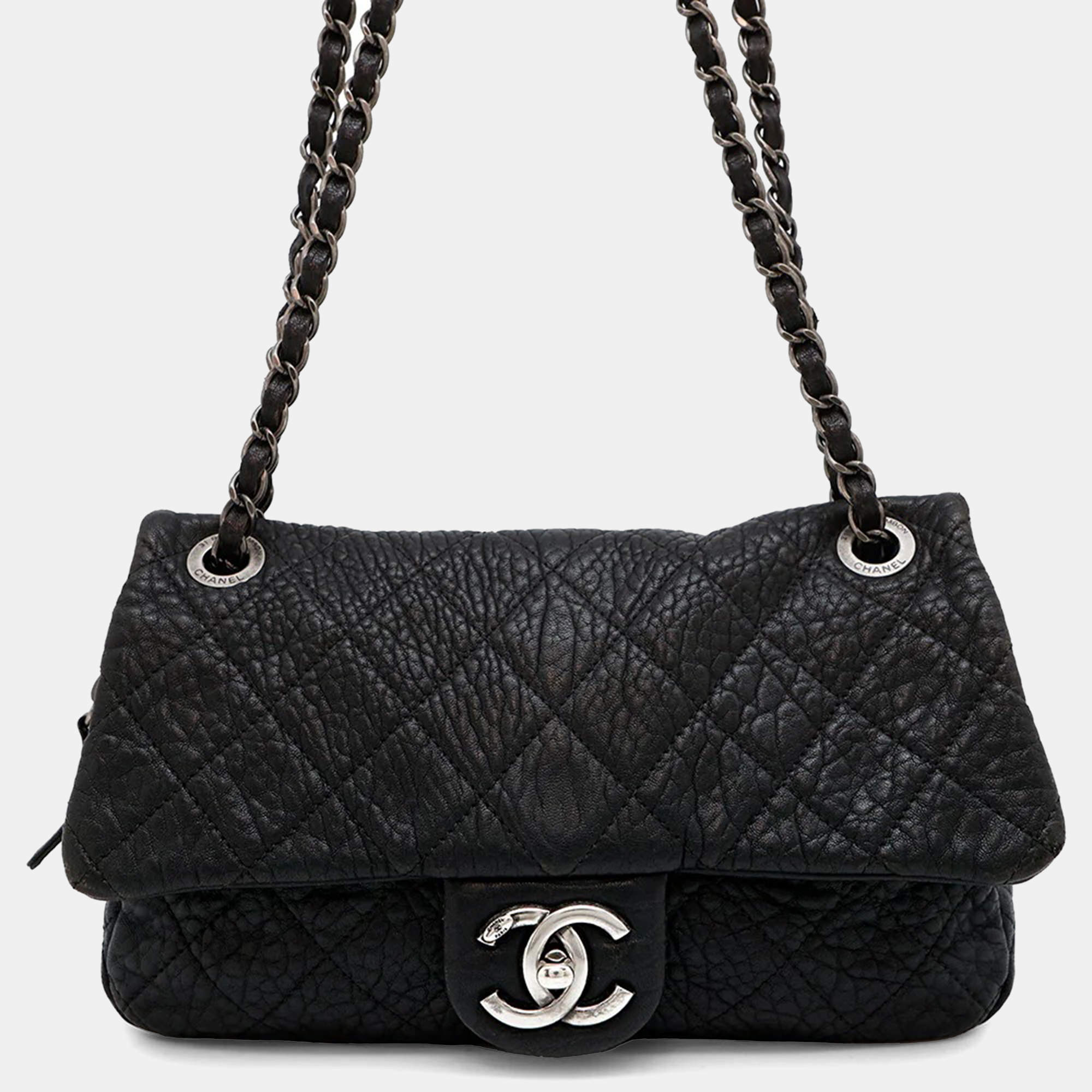 Chanel Matelasse Chain Black Leather Shoulder Bag 