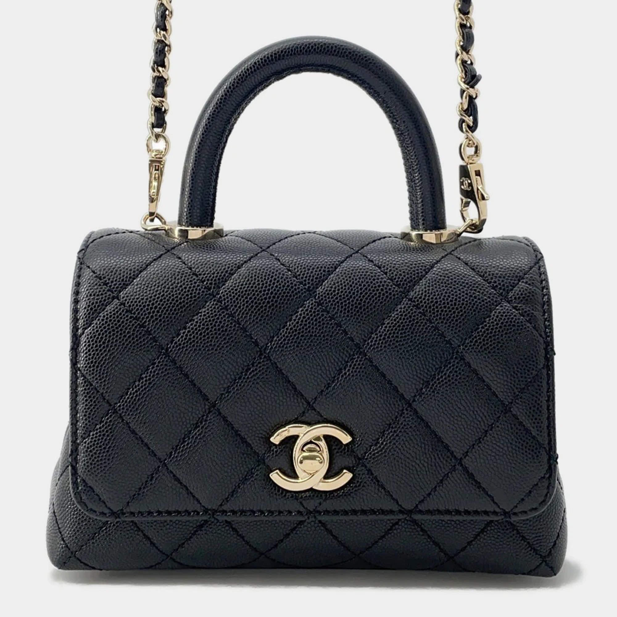 Chanel Coco Handle 2Way Shoulder Bag Black Caviar Leather Size Xxs