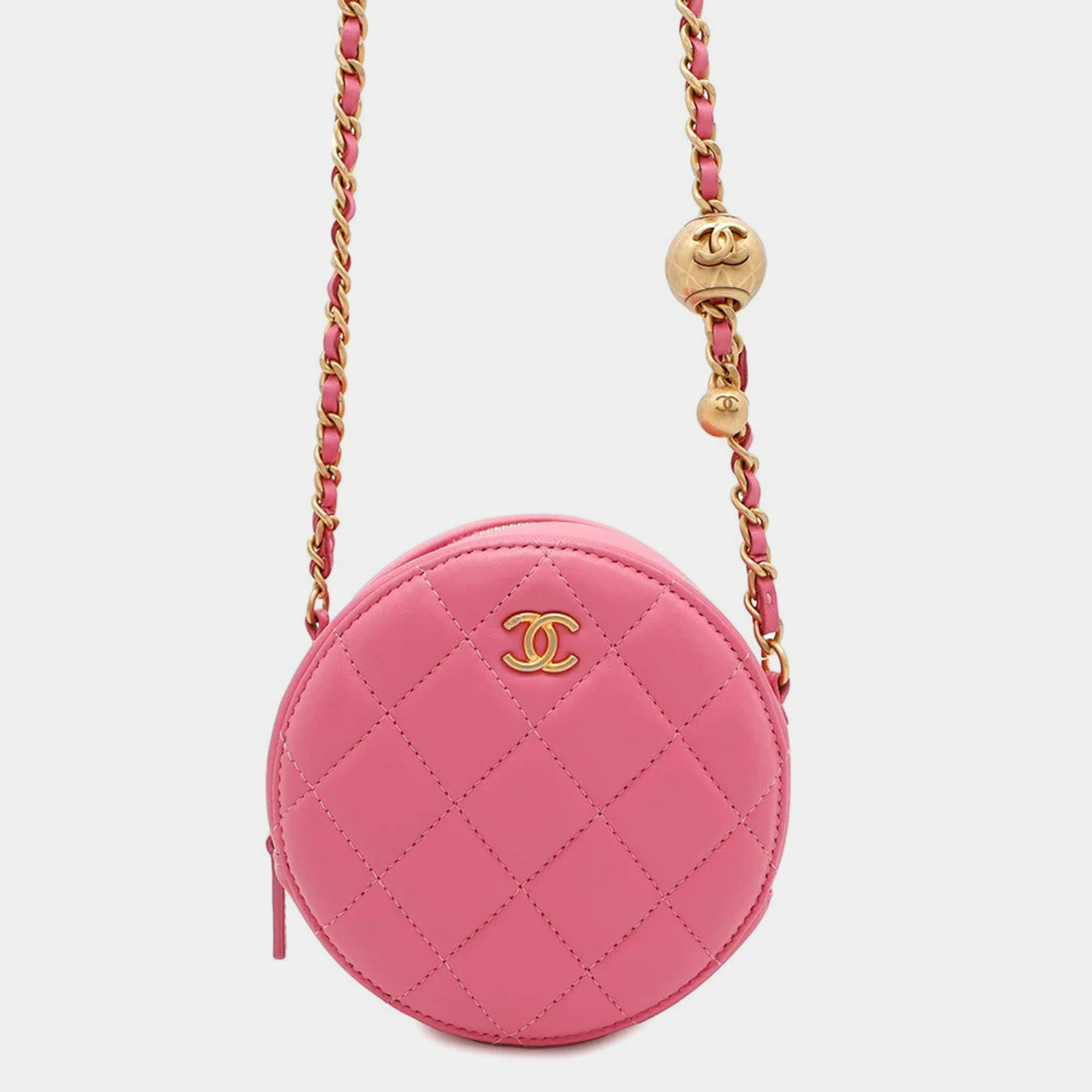 Chanel Round Cocoball Chain shoulder Bag Pink Lambskin