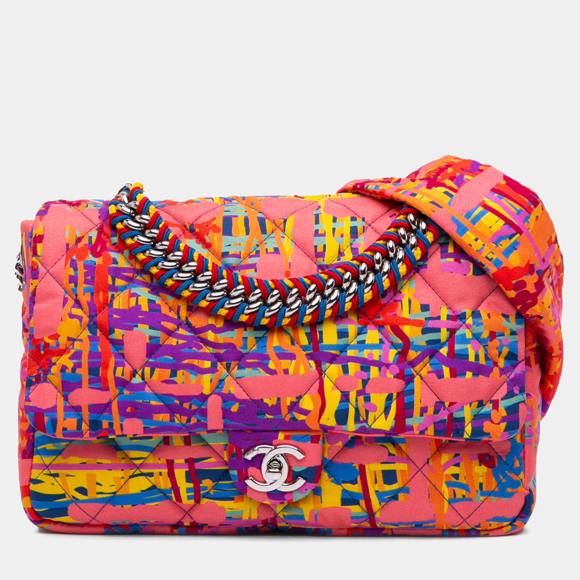 Chanel Multicolor/Pink CC Quilted Foulard Printed Flap