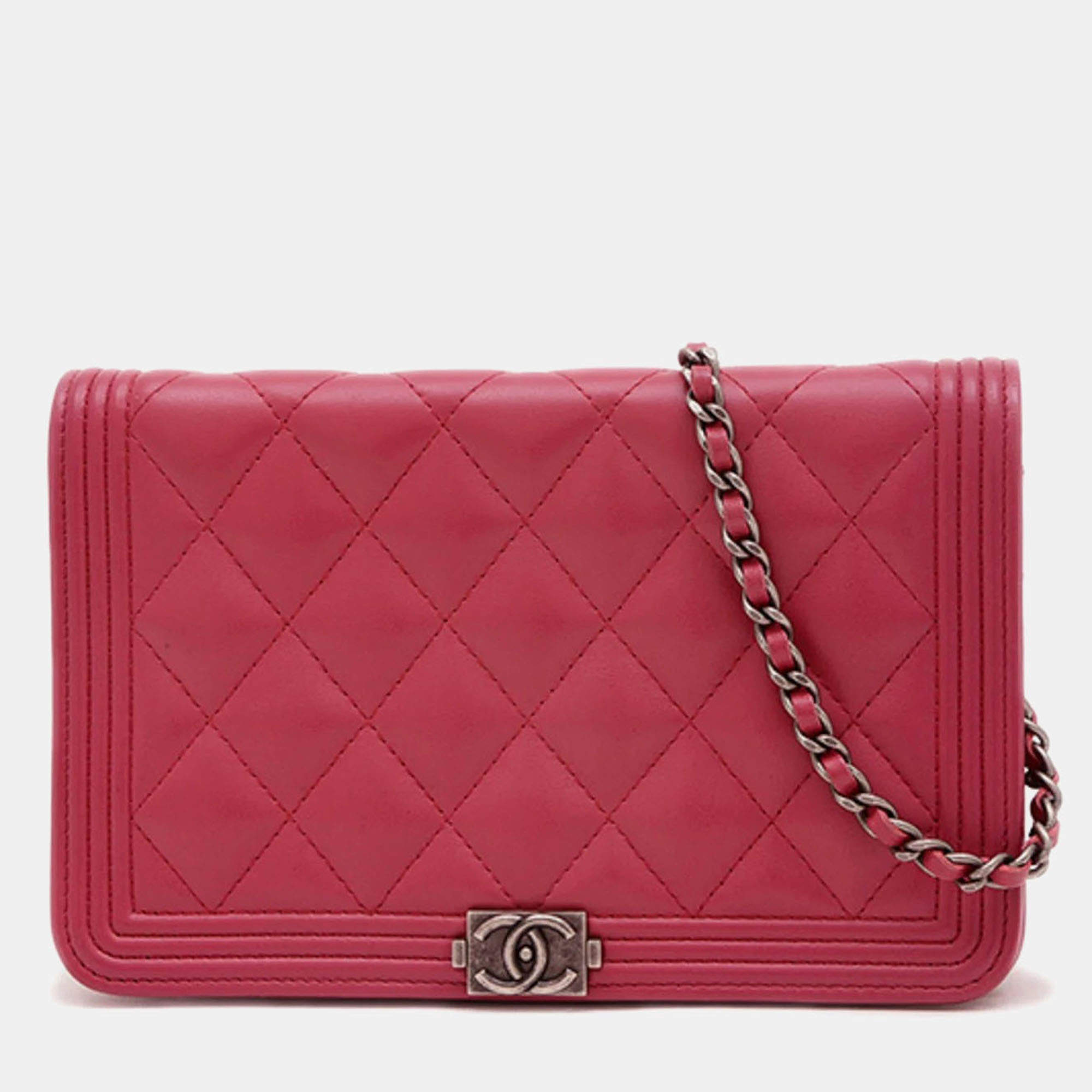 Chanel Boy Chain Wallet Lambskin Pink 