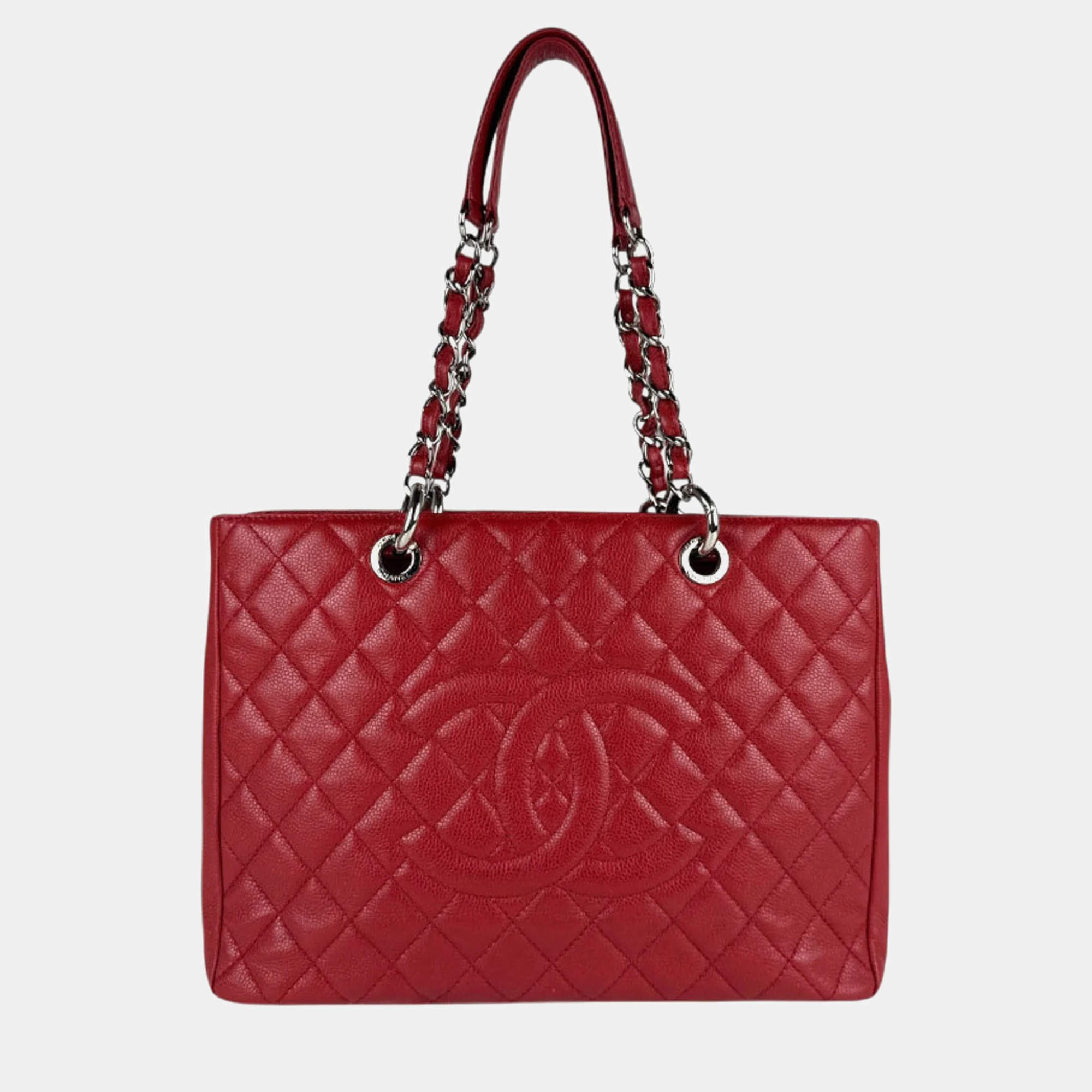 Chanel Shoulder Bag Gst Caviar Skin Leather Red