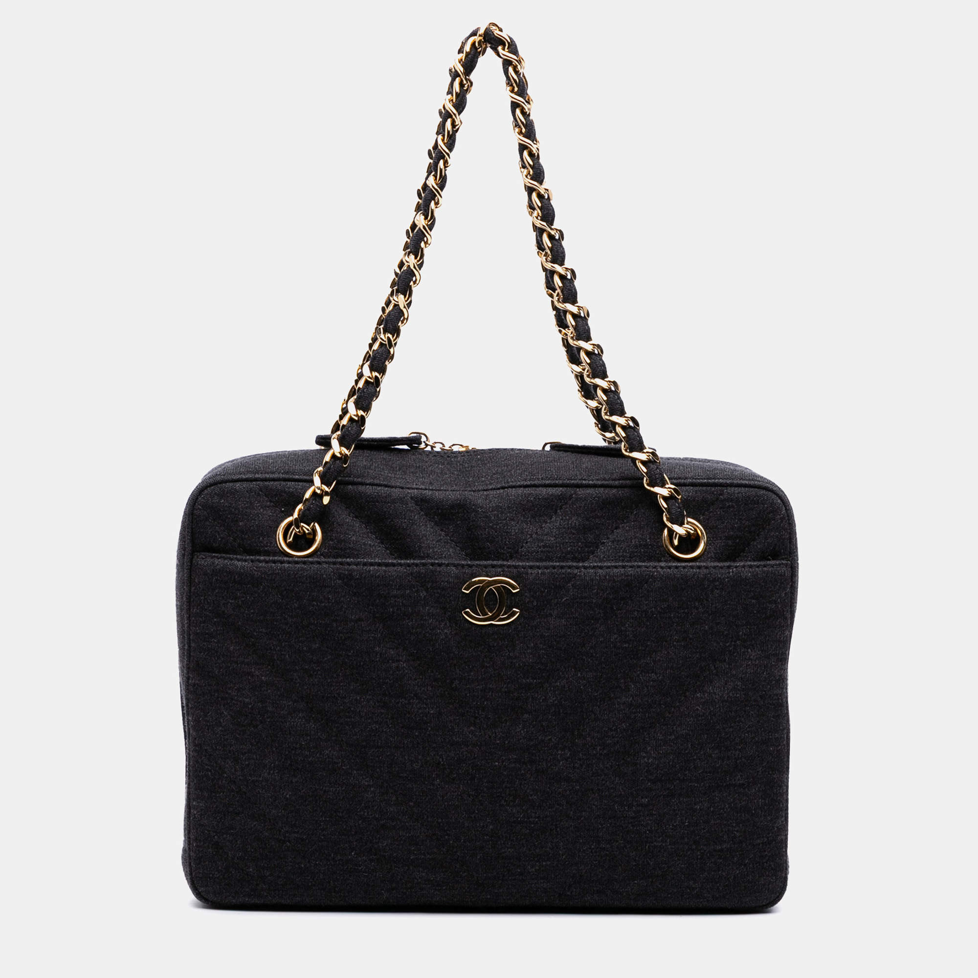 Chanel Grey CC Chevron Jersey Camera Bag