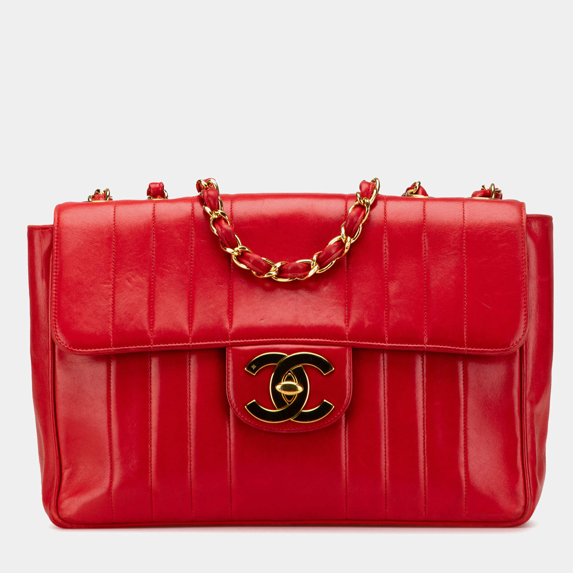 Chanel Red Jumbo XL Vertical Quilt Lambskin Single Flap