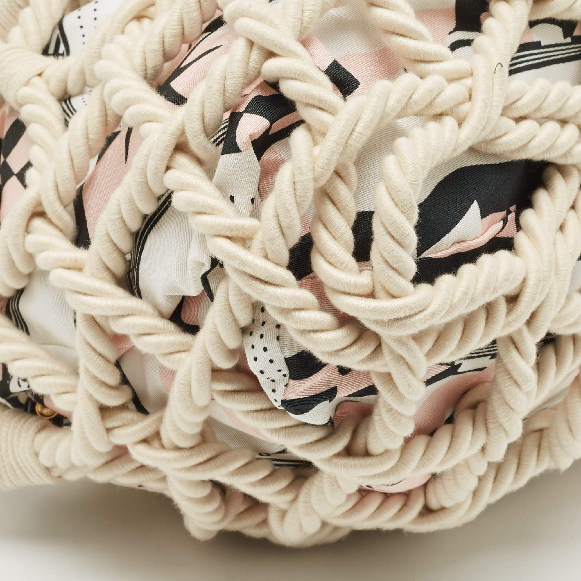Pre Owned Chanel White/Multicolor Printed Fabric and Rope Shopper Tote