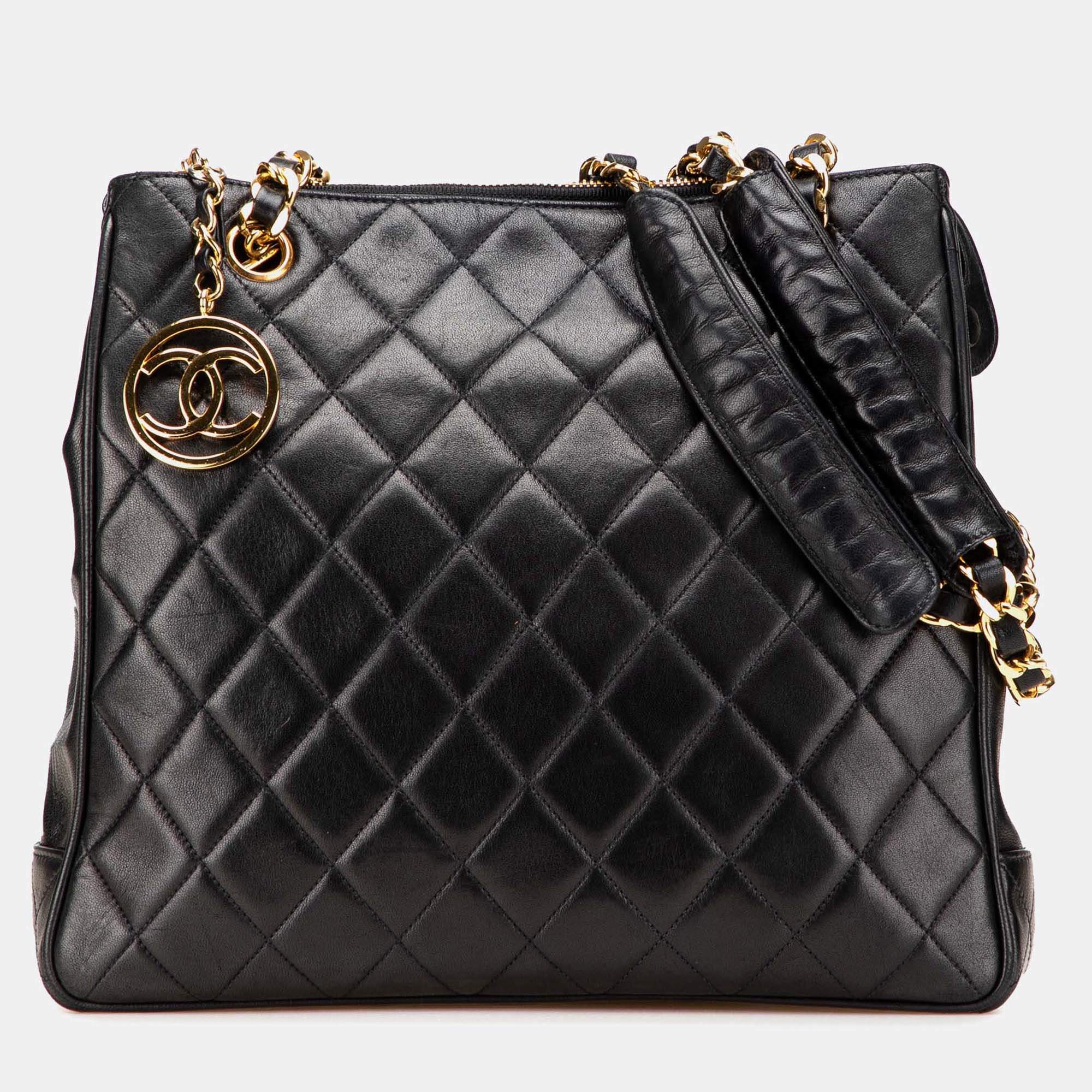Chanel Black Quilted Lambskin CC Charm Tote