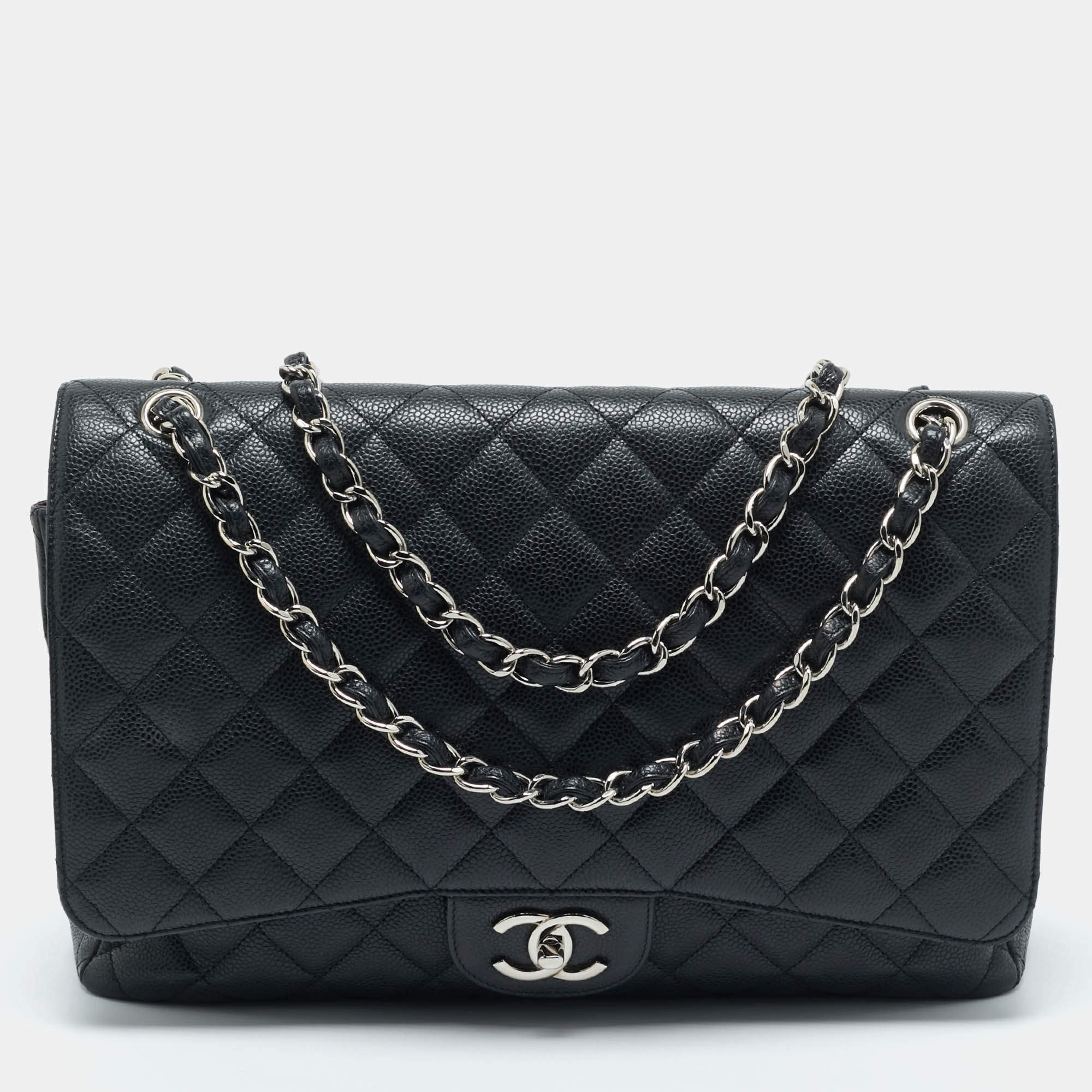 Chanel Black Quilted Caviar Leather Maxi Classic Double Flap Bag