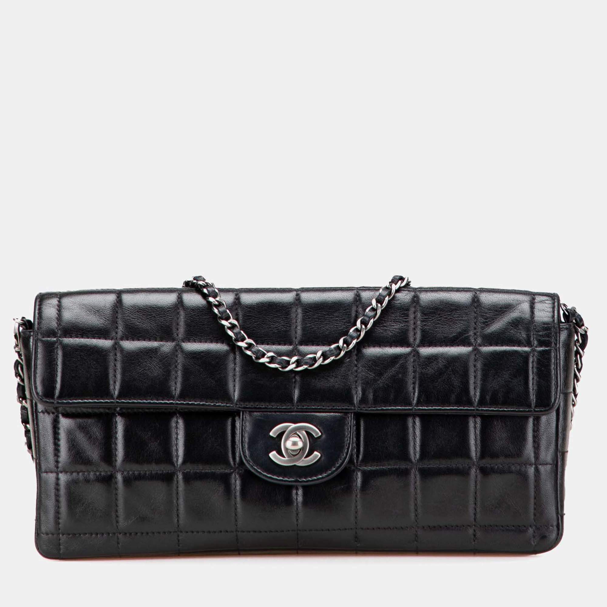 Chanel Black Chocolate Bar Lambskin East West Flap