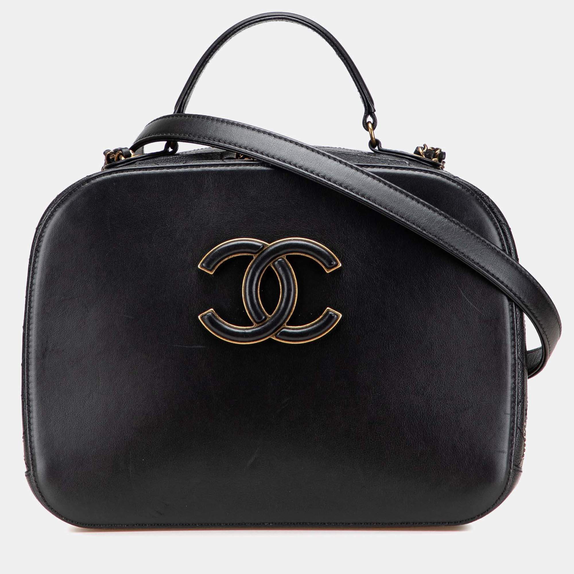Chanel Black Goatskin and Quilted Calfskin Coco Curve Vanity Case
