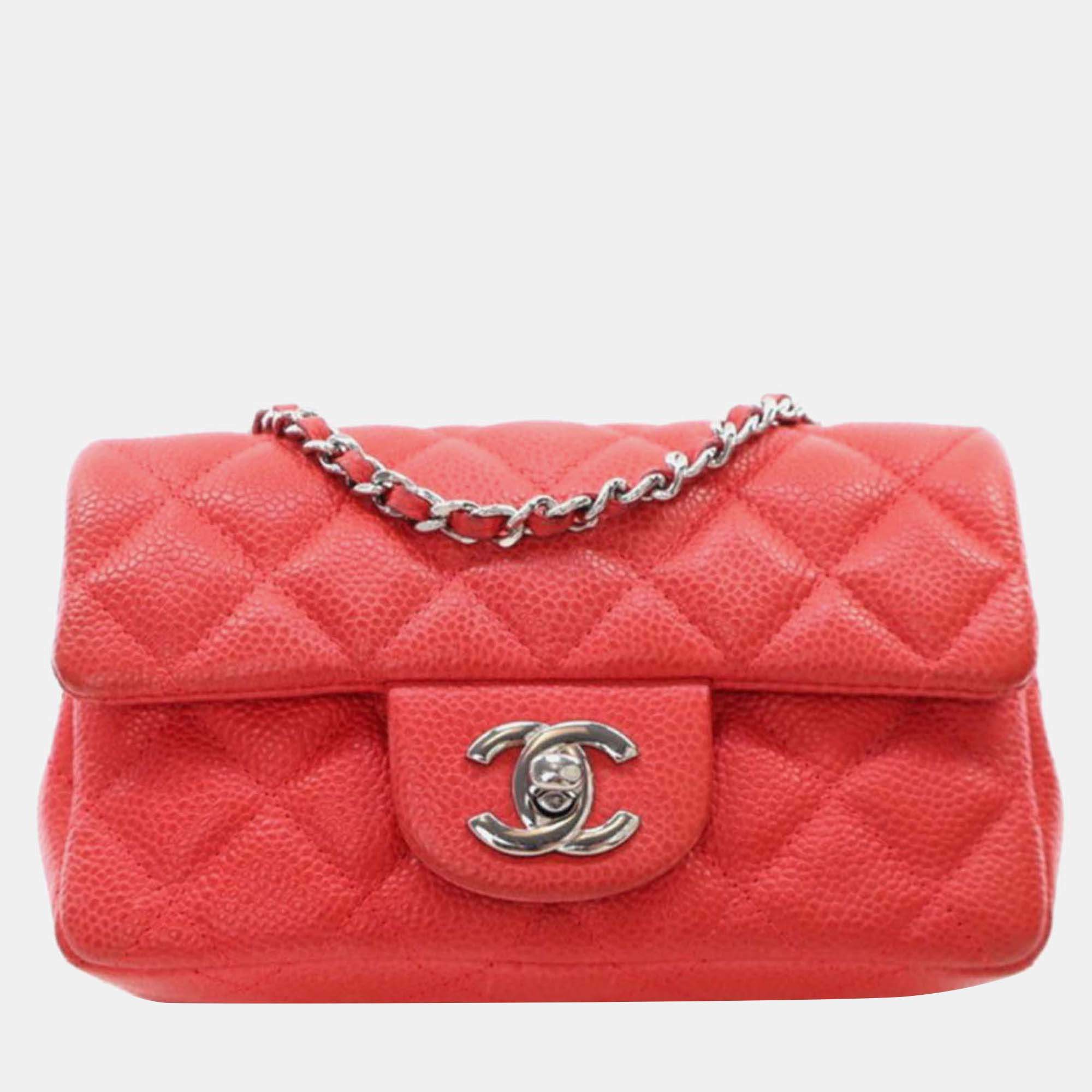 Pre Owned Chanel Classic Single Flap Mini Pink Caviar Bag