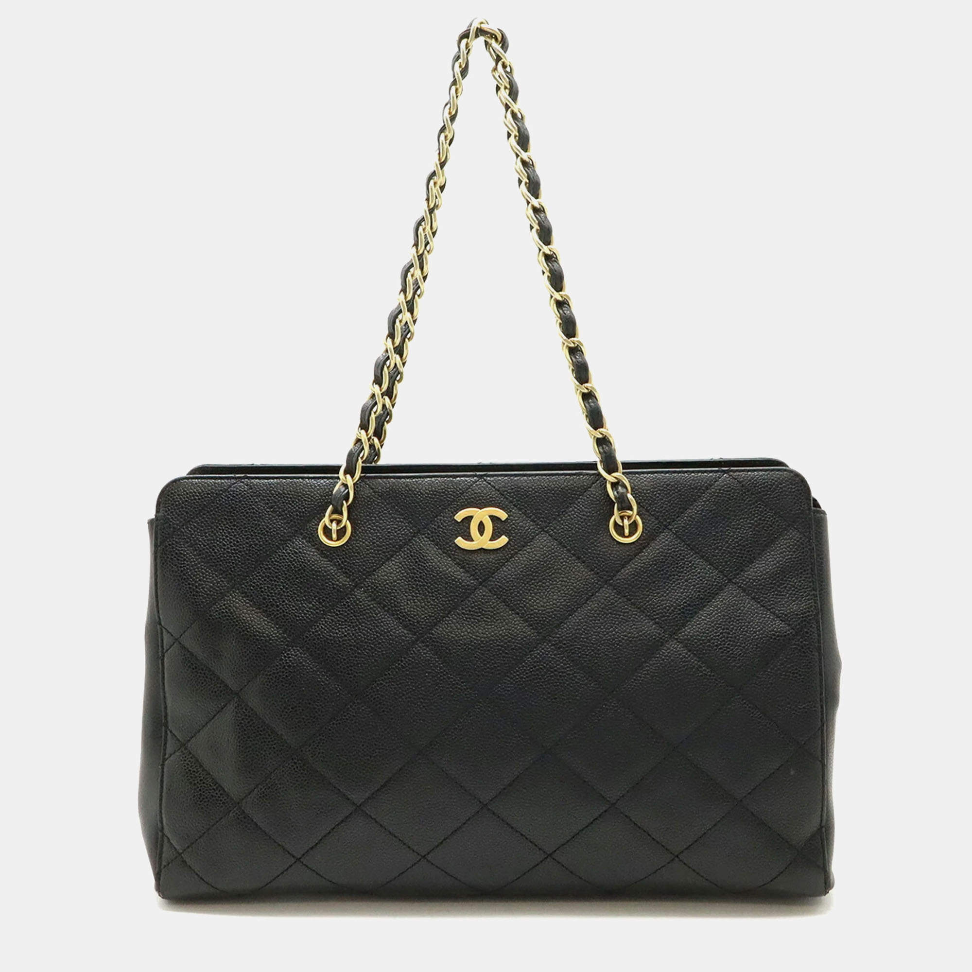Chanel Quilted Classic Black Leather Chain Tote Bag