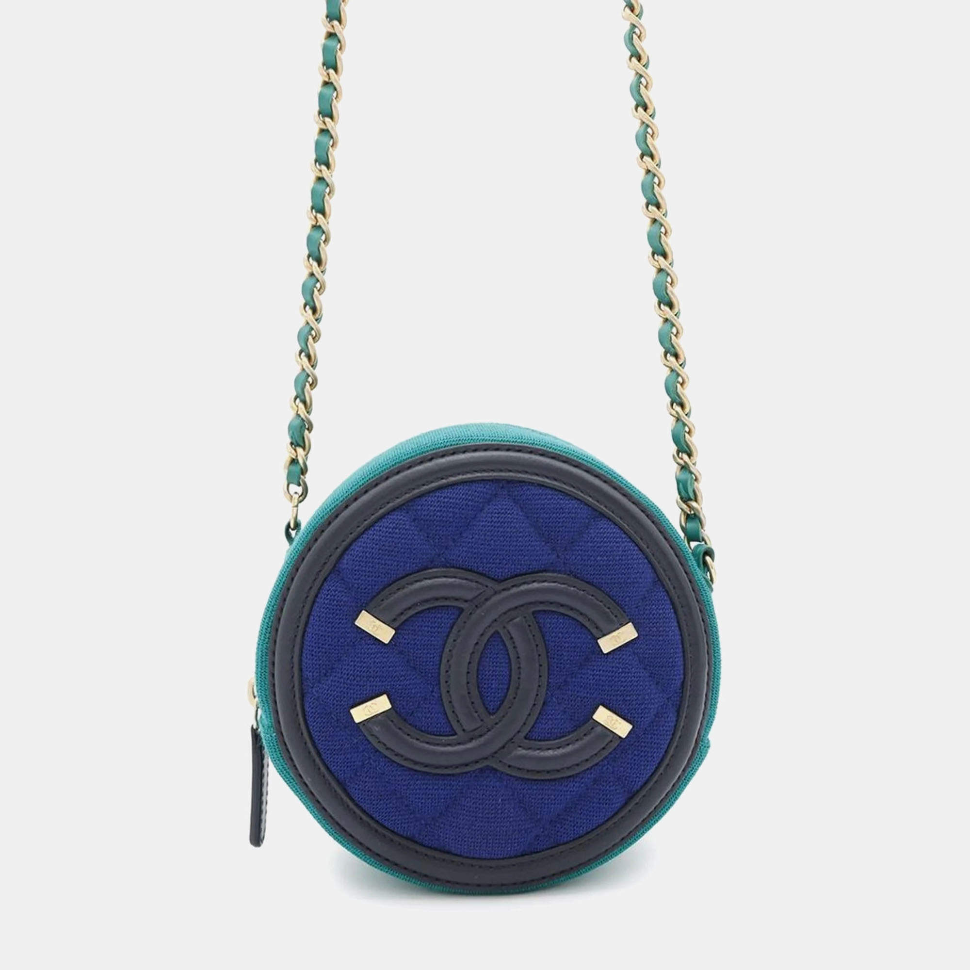 Chanel Filigree Round Quilted Caviar Mini Clutch with Chain 