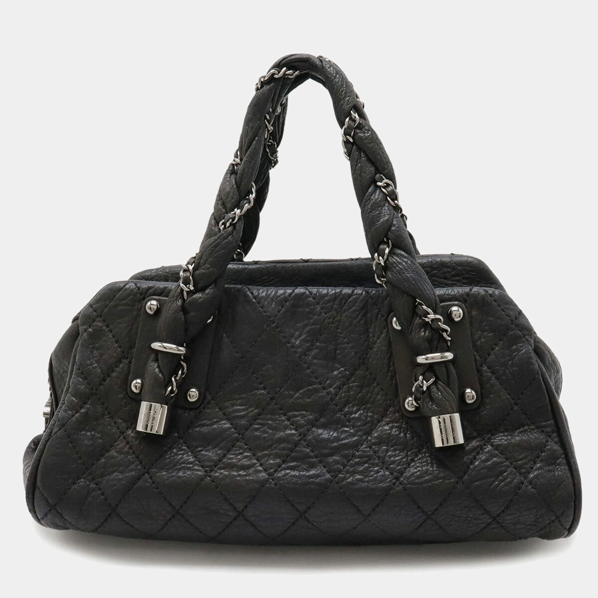 Chanel Lady Braid Distressed Black Lambskin Bowler Bag