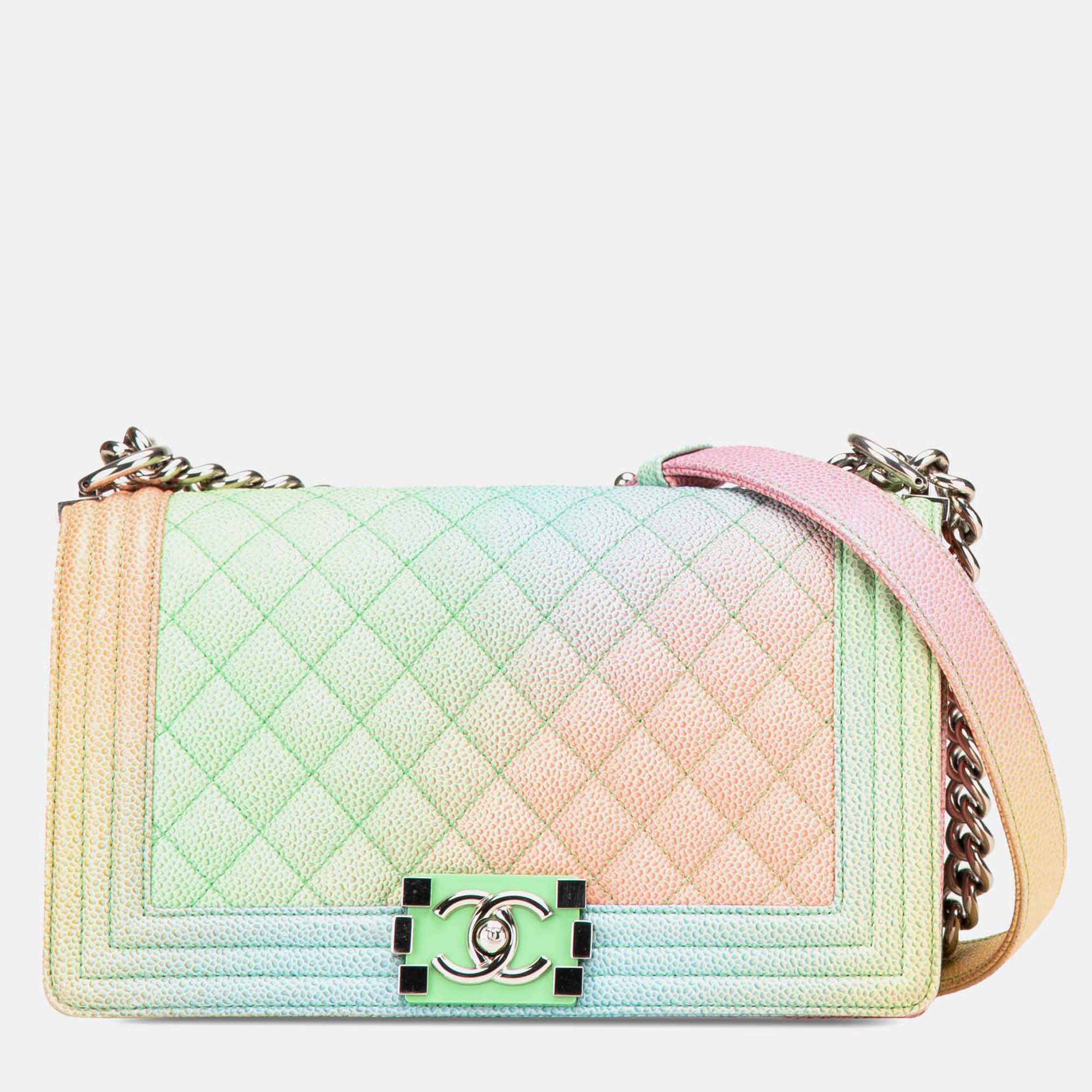 Chanel Multicolor Old Medium Quilted Caviar Rainbow Boy Flap