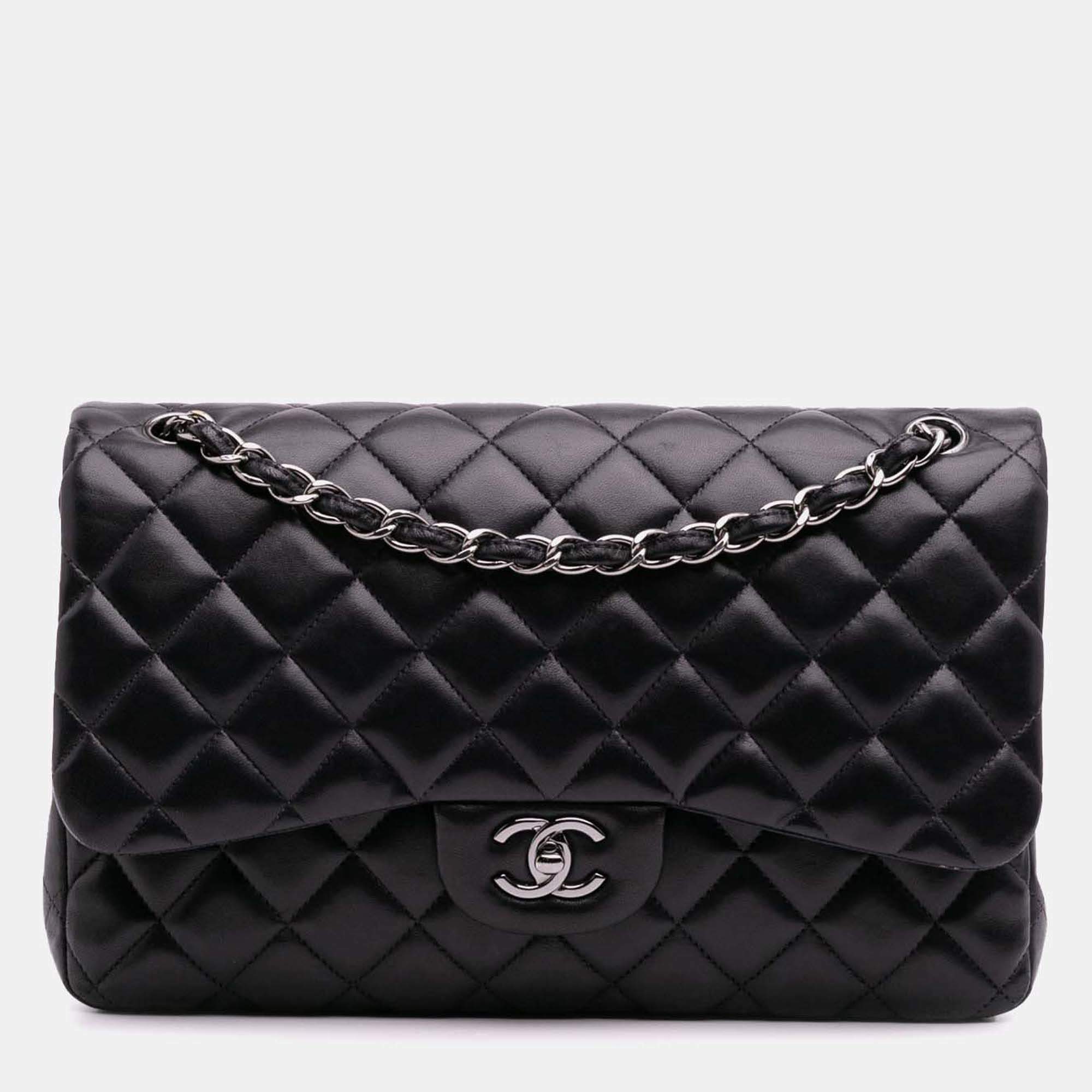 Chanel Black Jumbo Classic Lambskin Double Flap