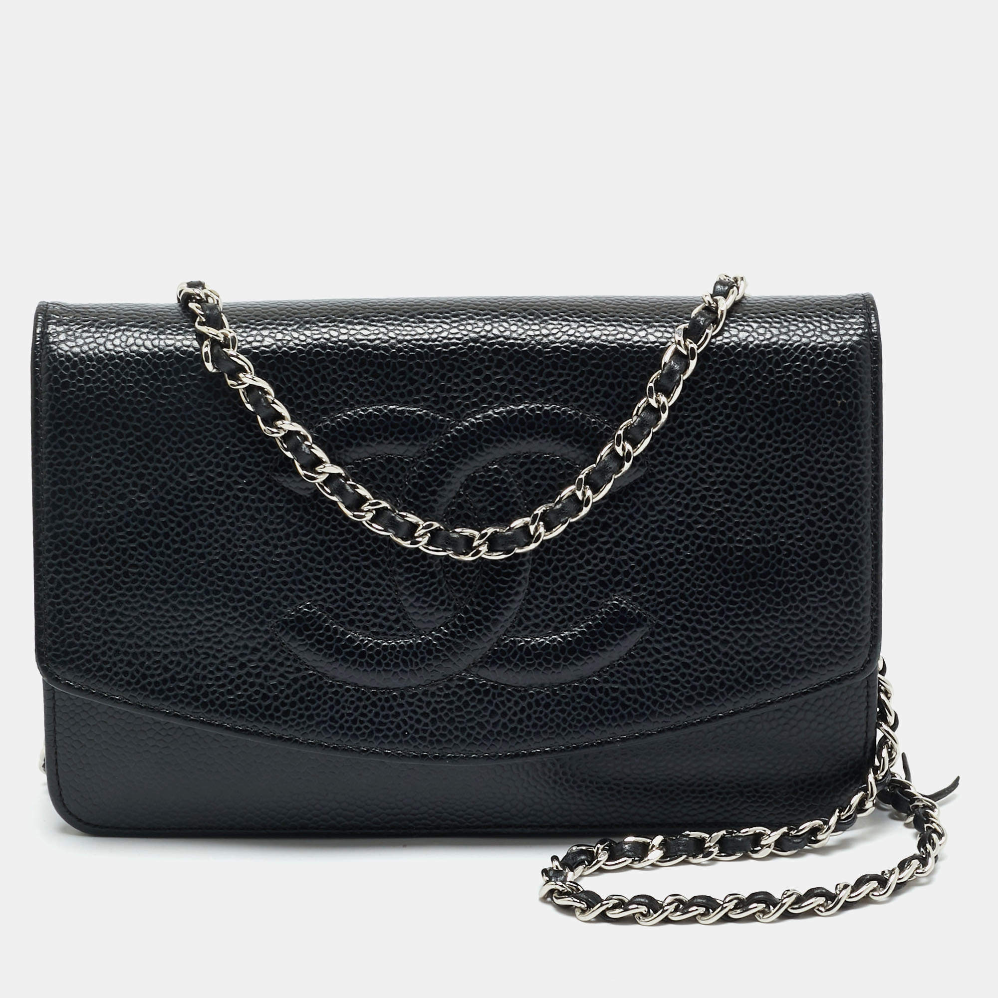 Pre Owned Chanel Black Caviar Leather CC Timeless Wallet On Chain