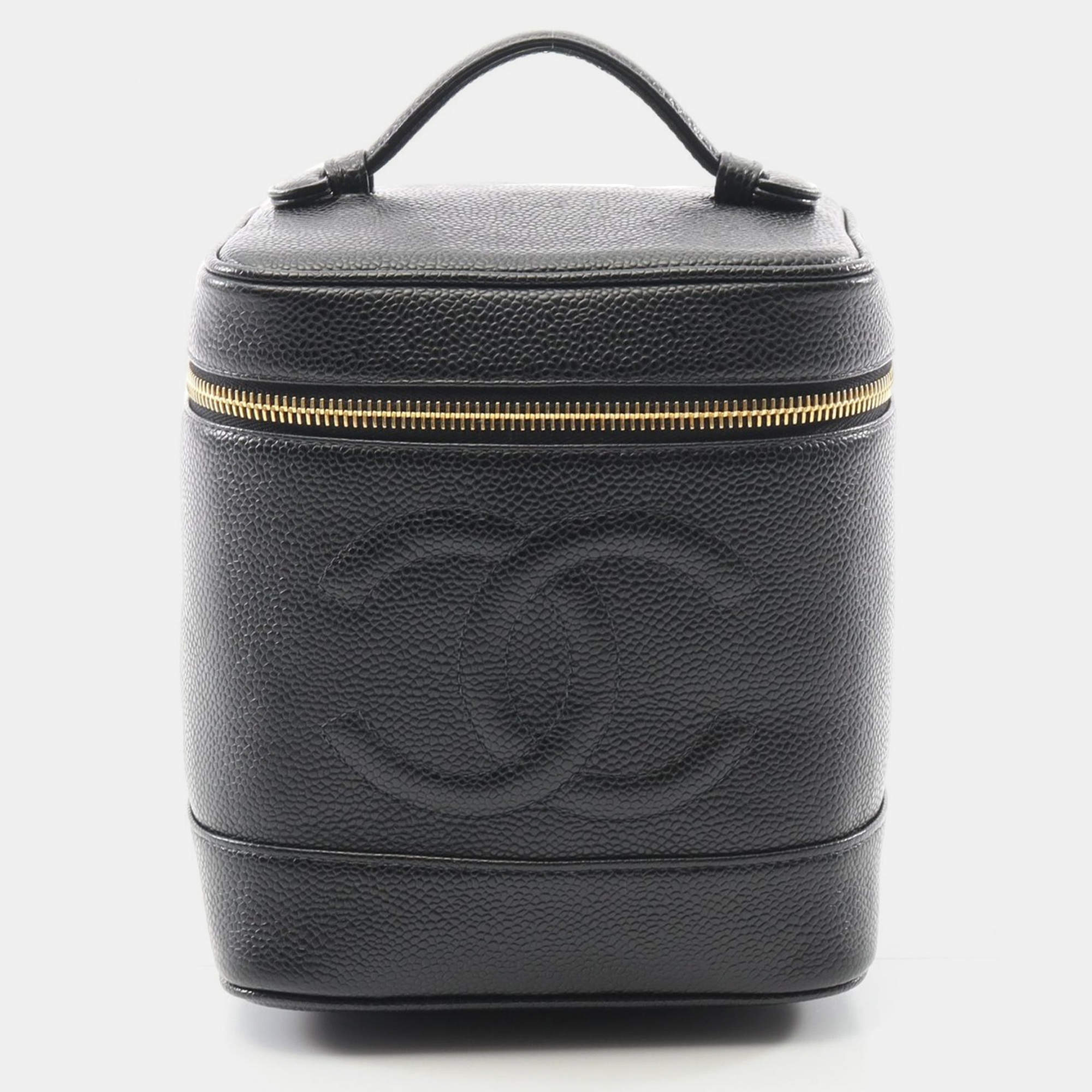Pre Owned Chanel Vertical Vanity Black Leather Top Handle Bag