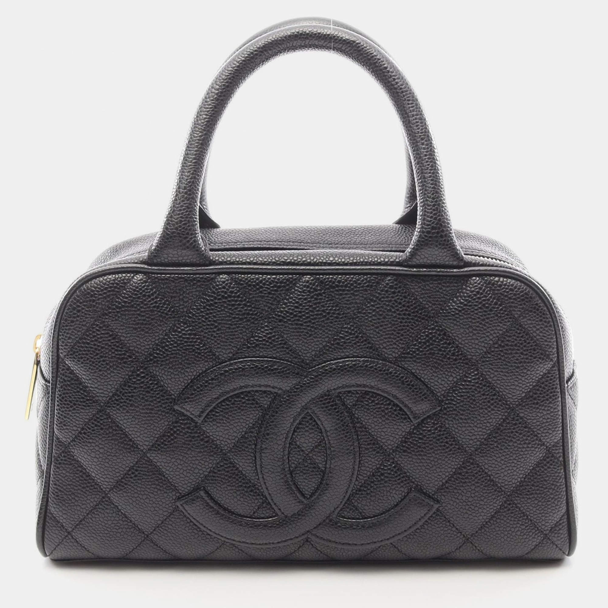 Pre Owned حقيبة شانيل ماتيلاسي جلد عجل محبب أسود سي سي غولد هاردوير