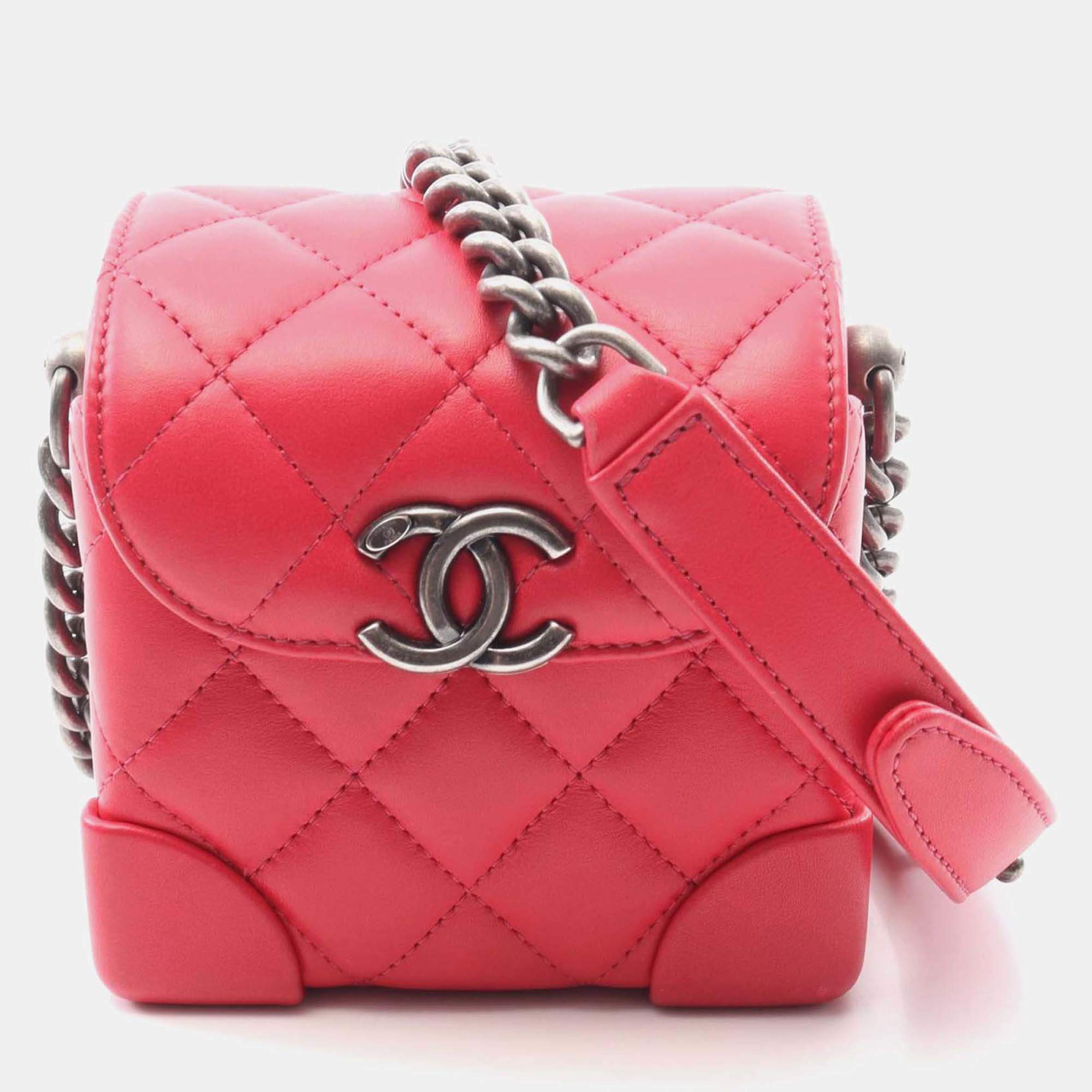 Pre Owned Chanel Vanity Case Red Leather Shoulder Bag
