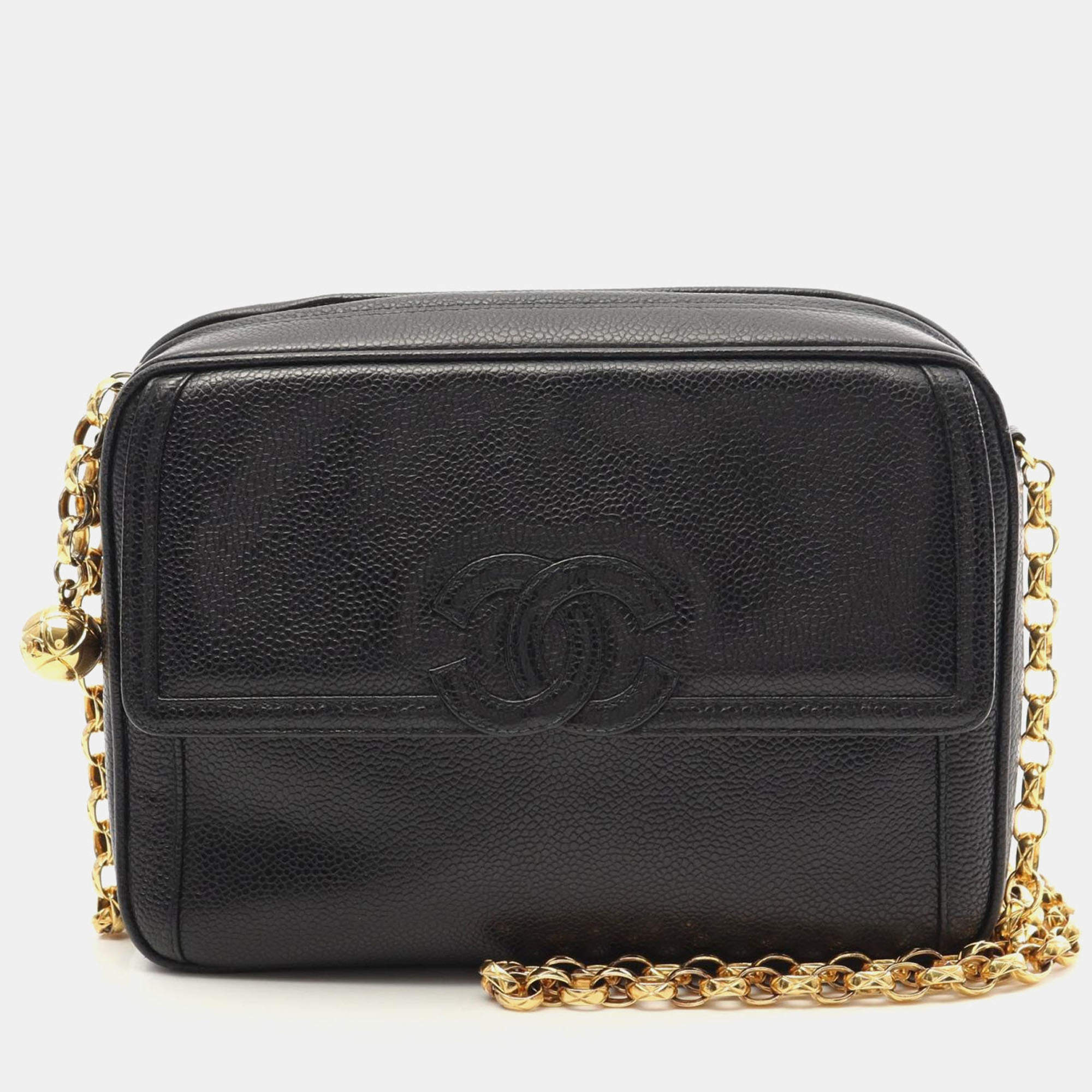 Pre Owned Chanel Bijoux CC Vintage Black Leather Camera Bag