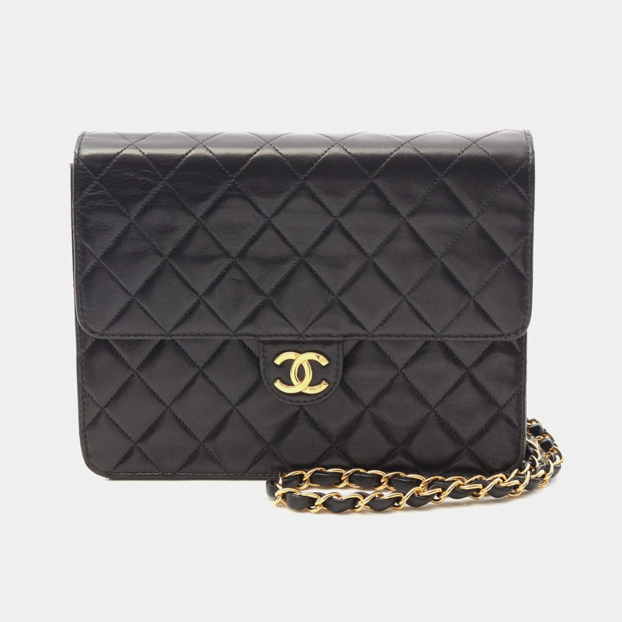Pre Owned Chanel Single Flap Black Leather CC Shoulder Bag