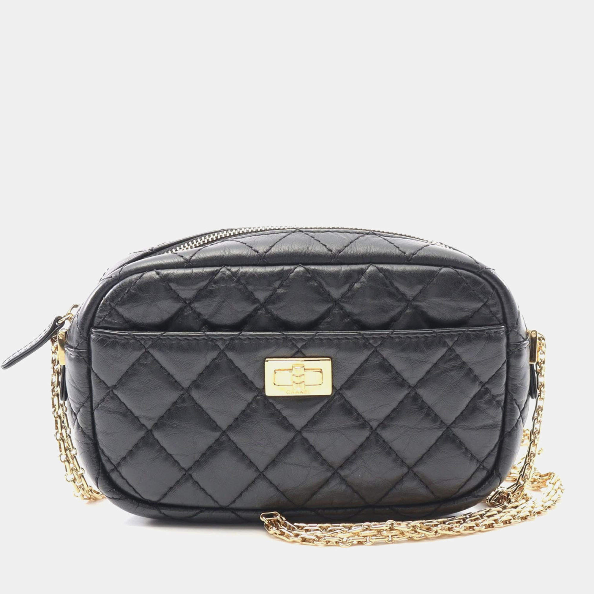 Pre Owned Chanel 2.55 Small Black Calfskin Camera Shoulder Bag