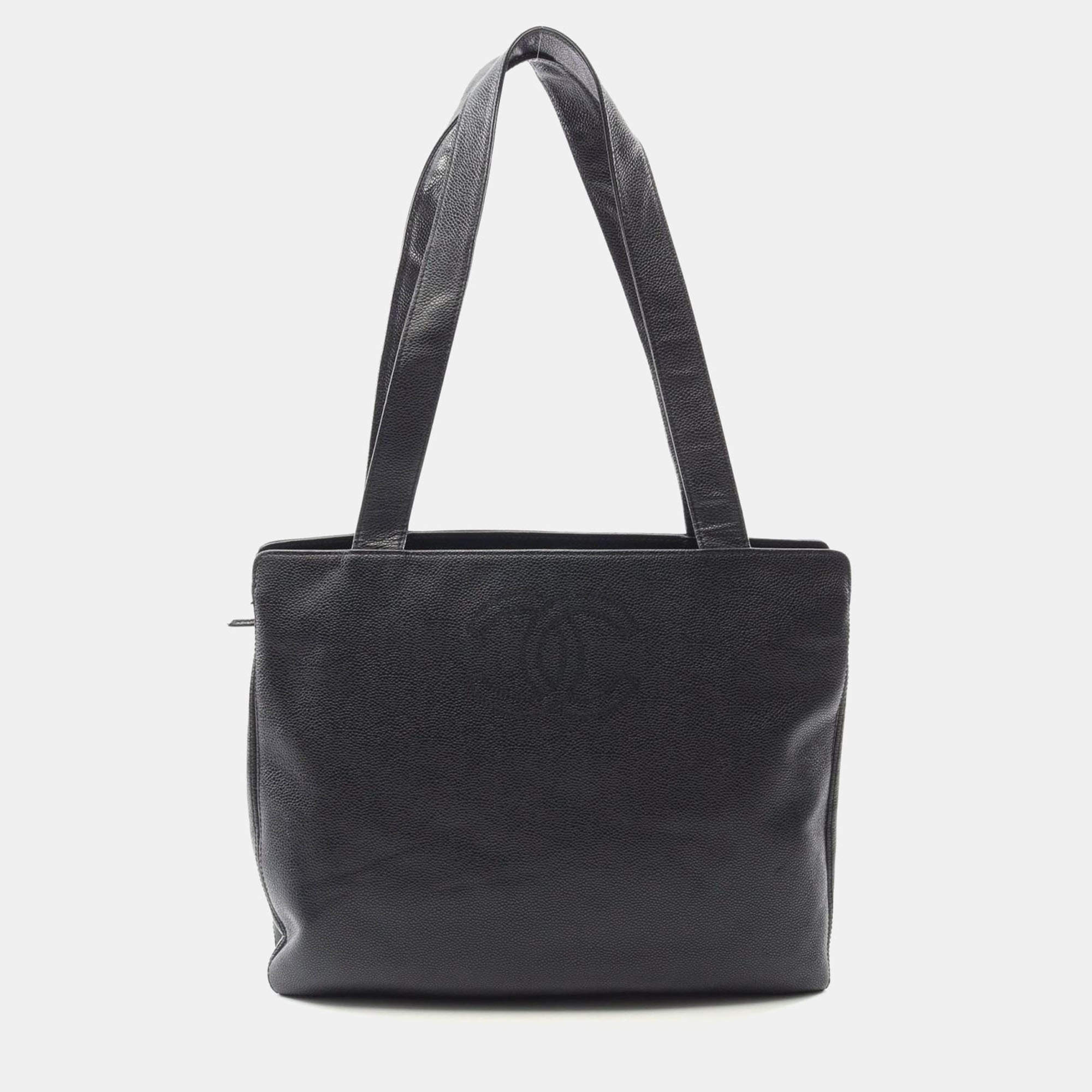Pre Owned Chanel CC Black Calfskin Leather Tote Bag