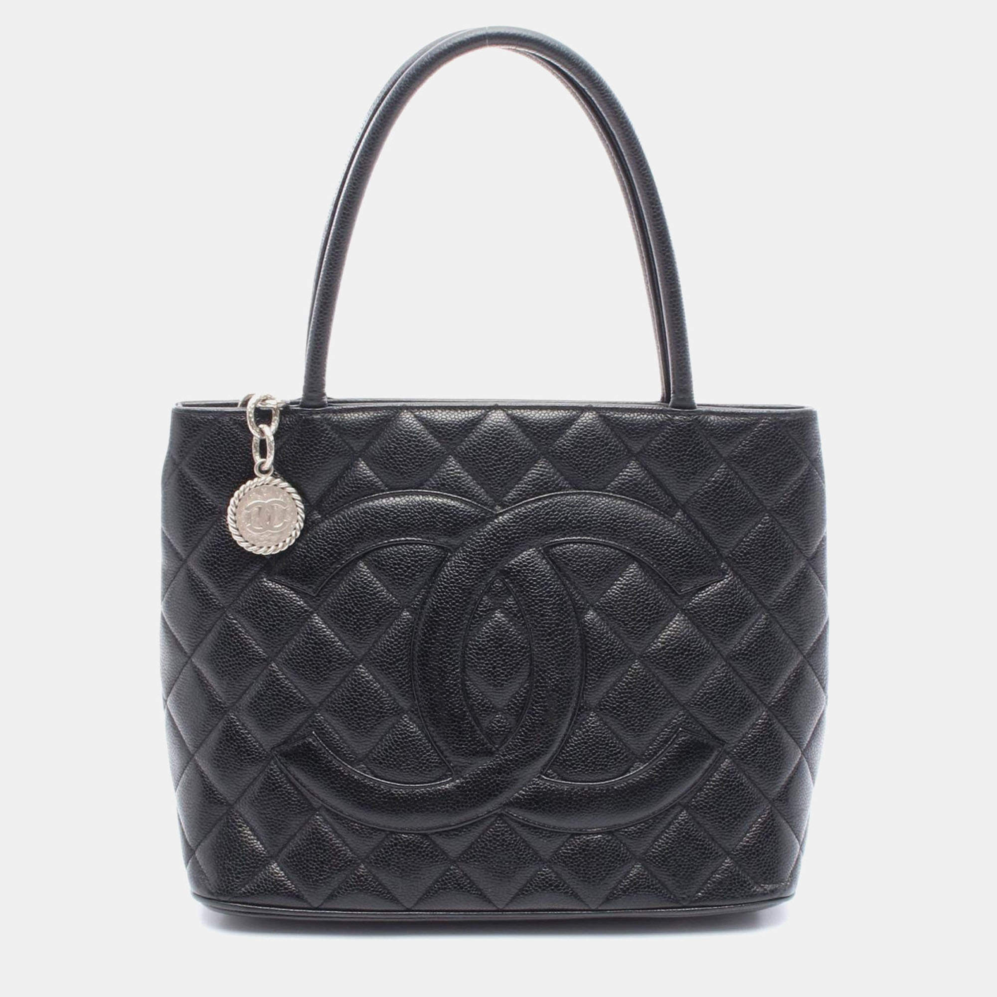 Pre Owned Chanel Medallion Black Leather Tote Bag