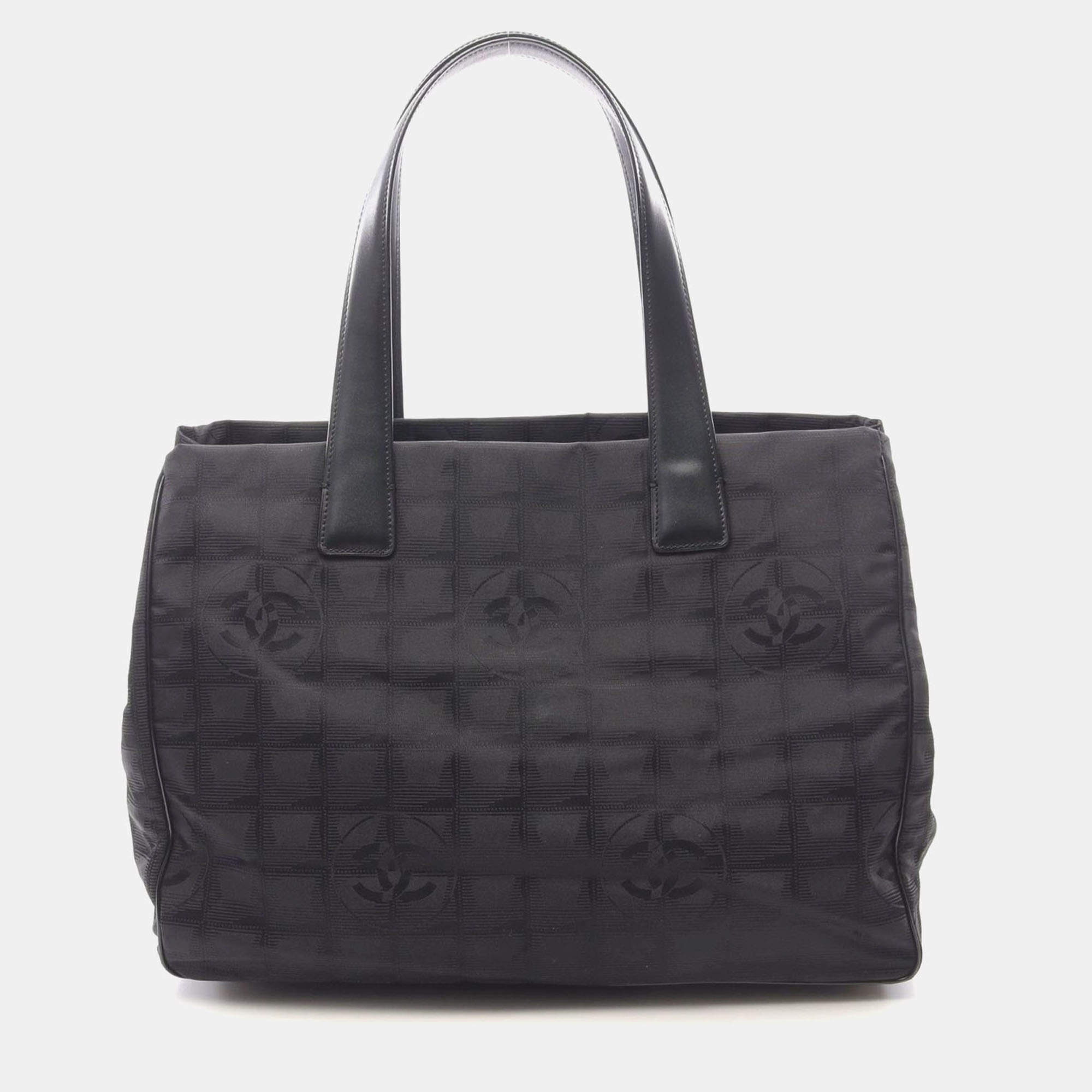 Chanel New Travel Line Mm Tote Shoulder Bag  Leather Nylon Canvas Bk Ghw