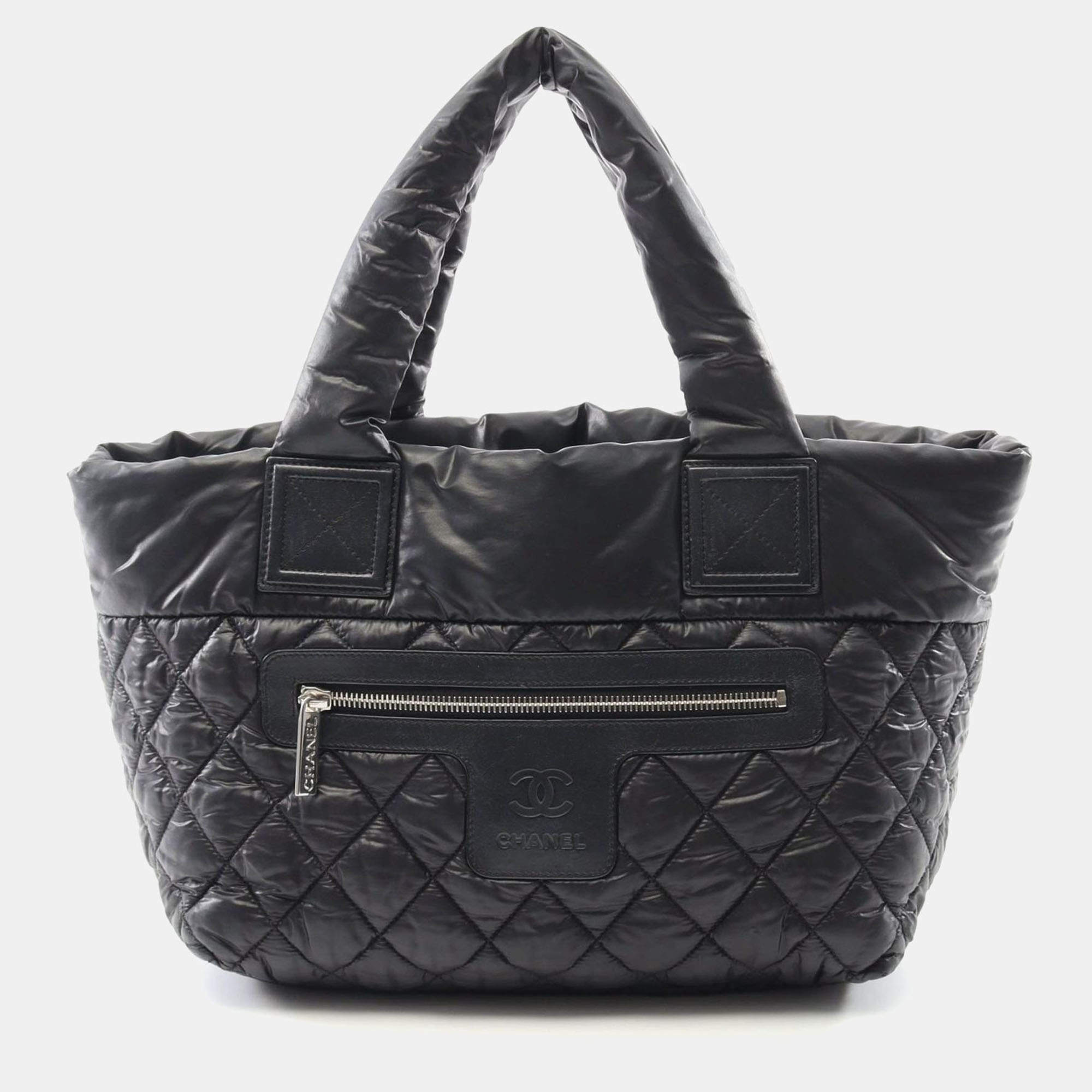 Pre Owned Chanel Coco Cocoon Black Nylon Reversible Tote Bag