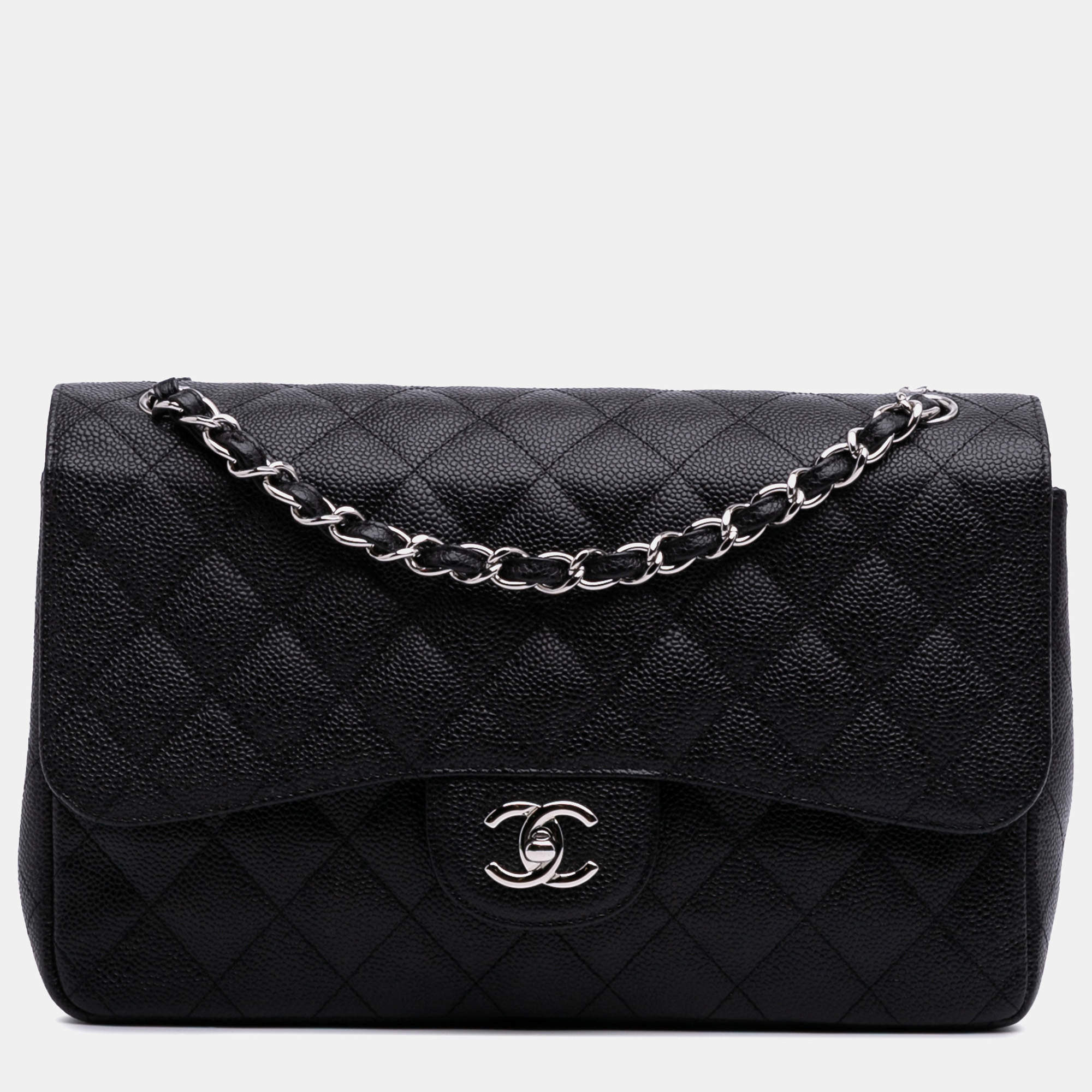 Pre Owned Chanel Black Jumbo Classic Caviar Double Flap