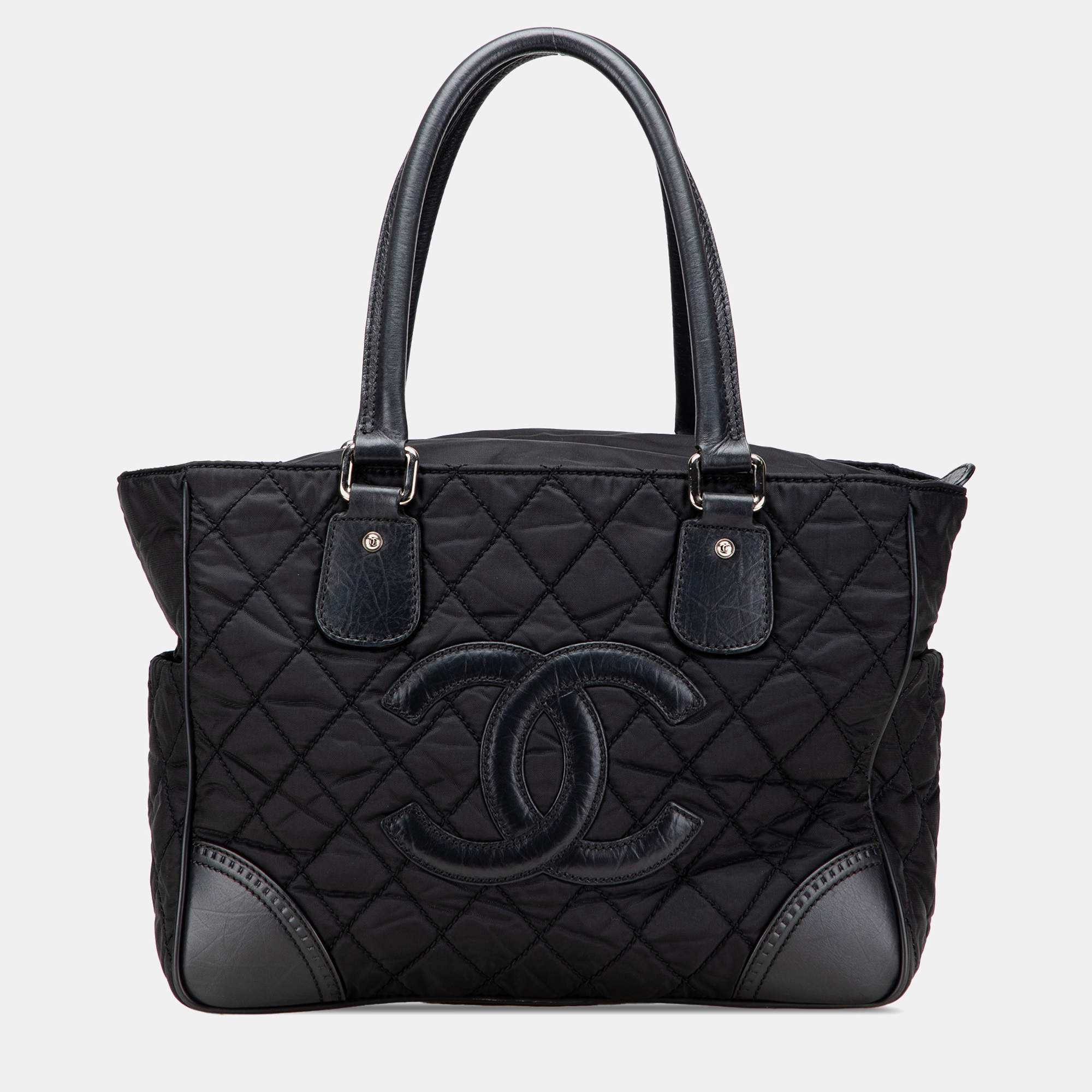 Pre Owned Chanel Black Paris New York Quilted Nylon Tote