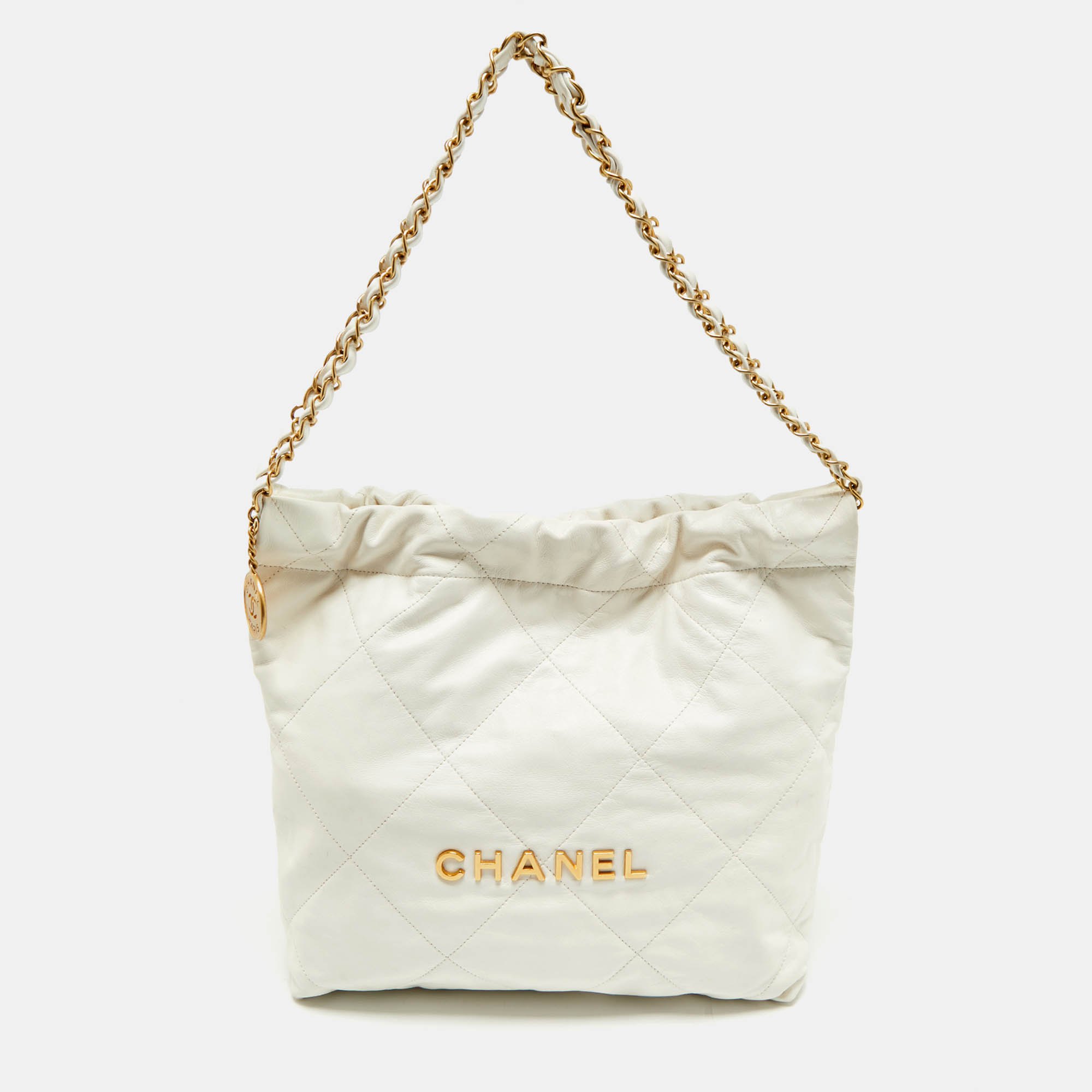 Pre Owned حقيبة هوبو شانيل جلد أبيض مبطن صغية 22 