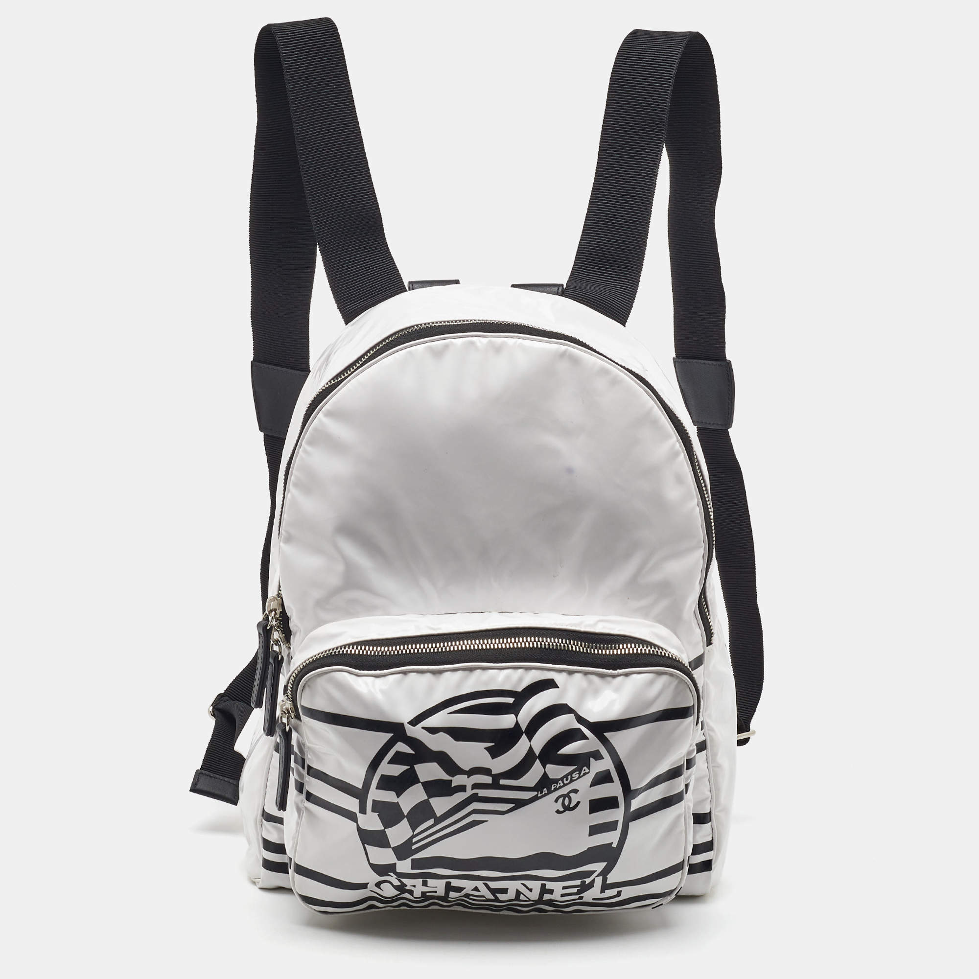 Pre Owned Chanel White Vinyl La Pausa Bay Backpack