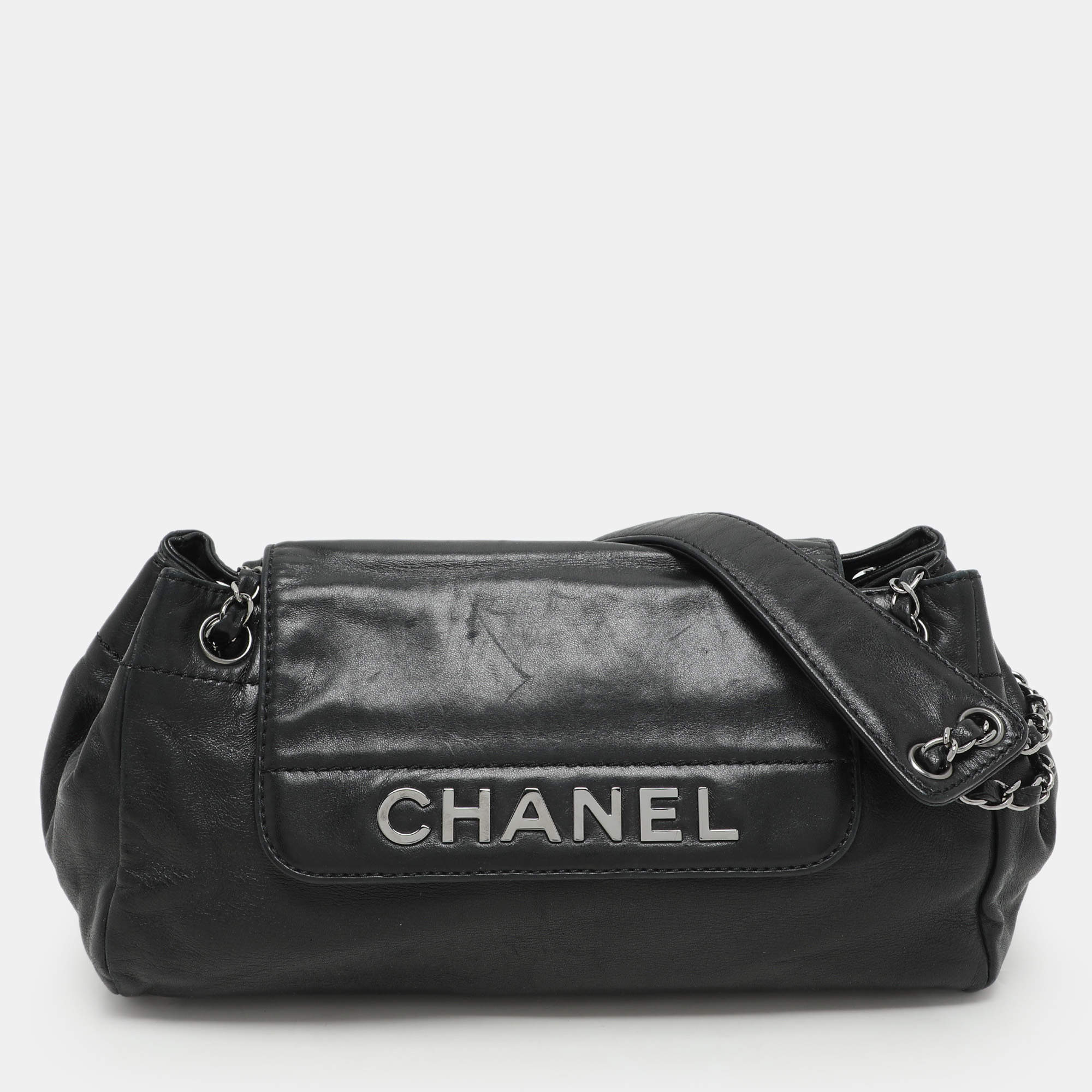 Pre Owned Chanel Black Leather LAX Accordion Shoulder Bag