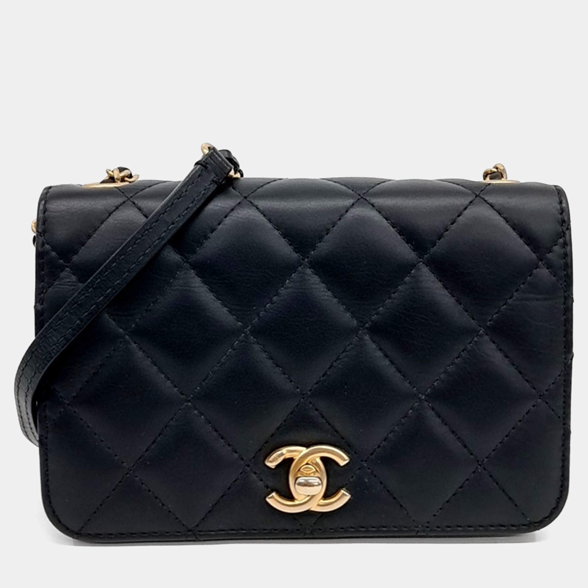 Pre Owned Chanel Black Leather Chain Crossbody Bag