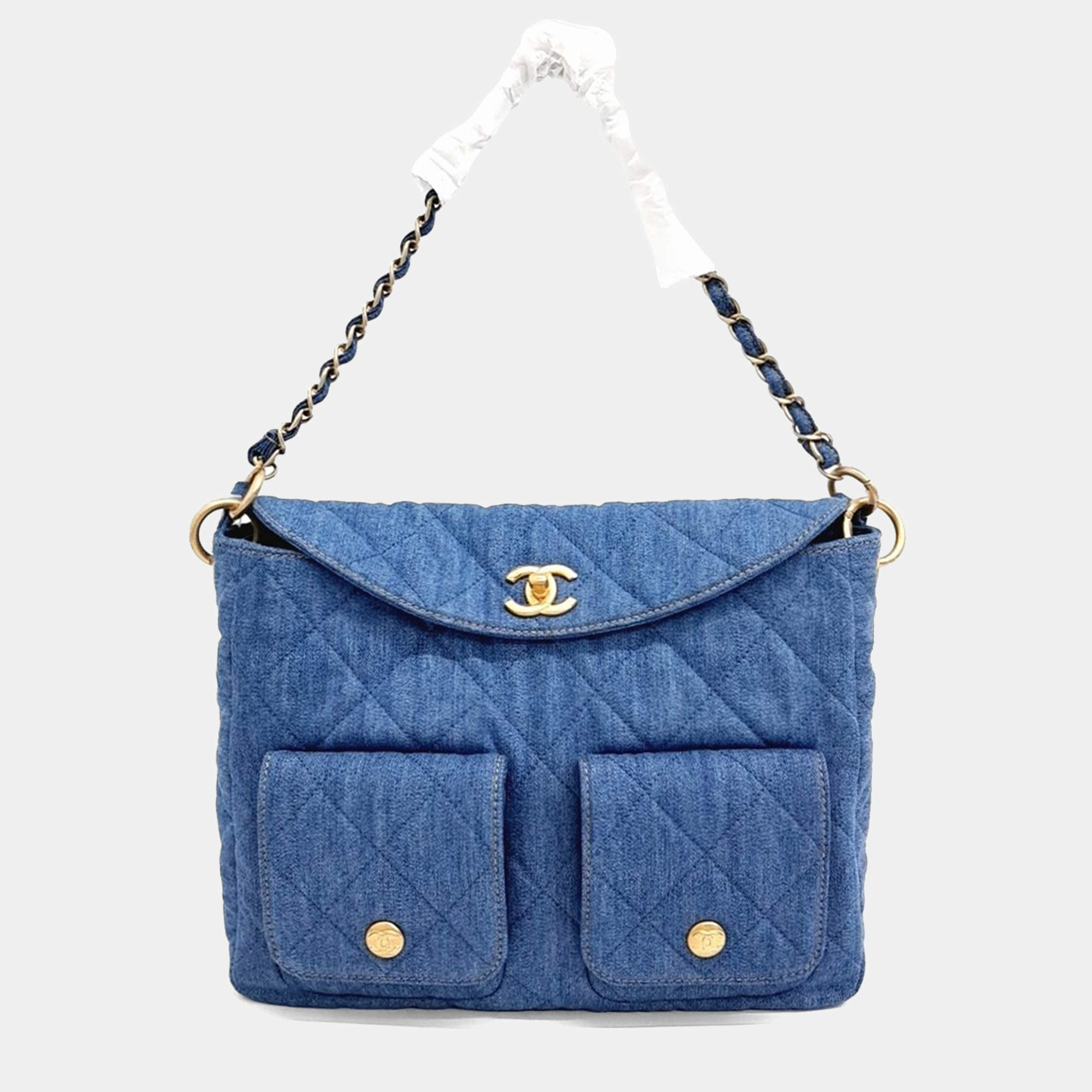 Pre Owned Chanel Blue Denim Hobo Bag