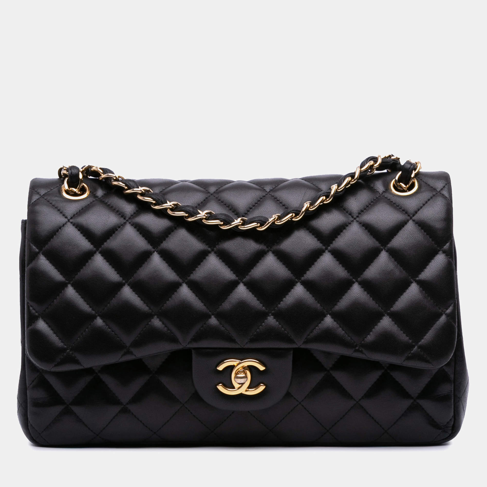 Pre Owned Chanel Black Jumbo Classic Lambskin Double Flap