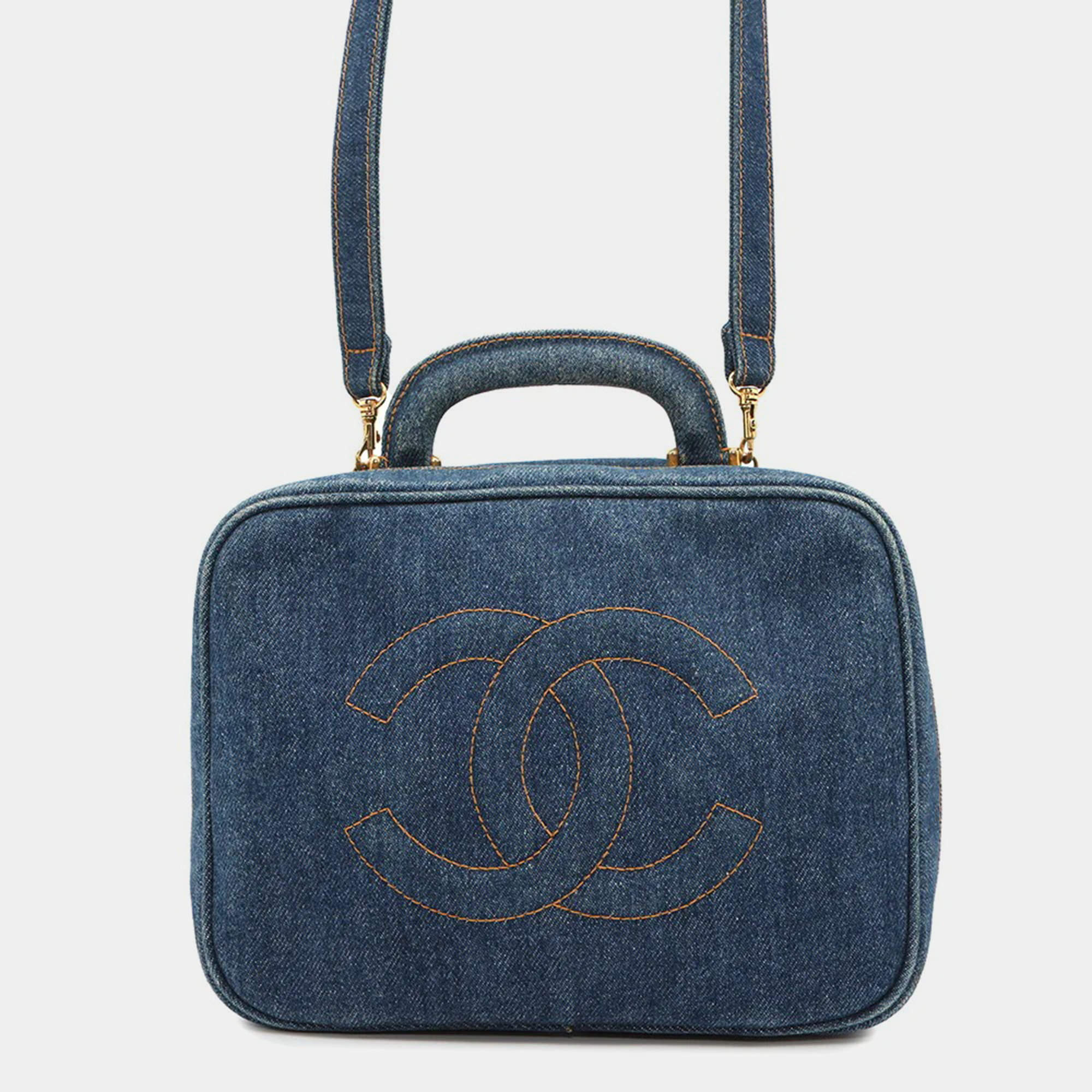 Pre Owned Chanel Vanity Bag 2Waybag Blue Denim