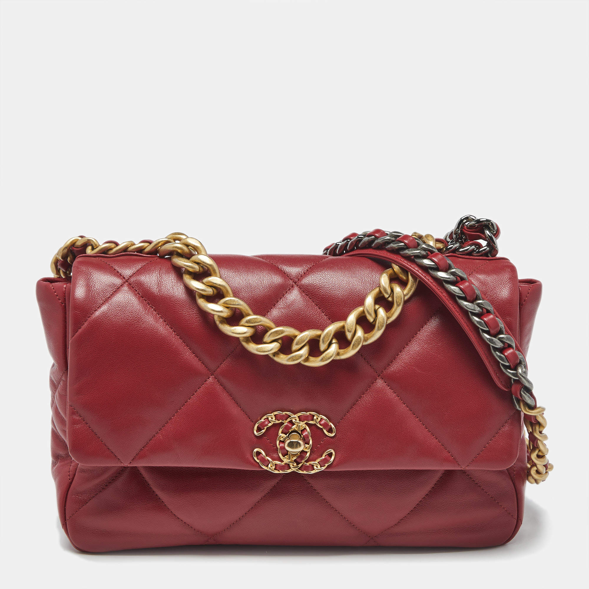 Pre Owned Chanel Red Quilted Leather Large 19 Flap Bag