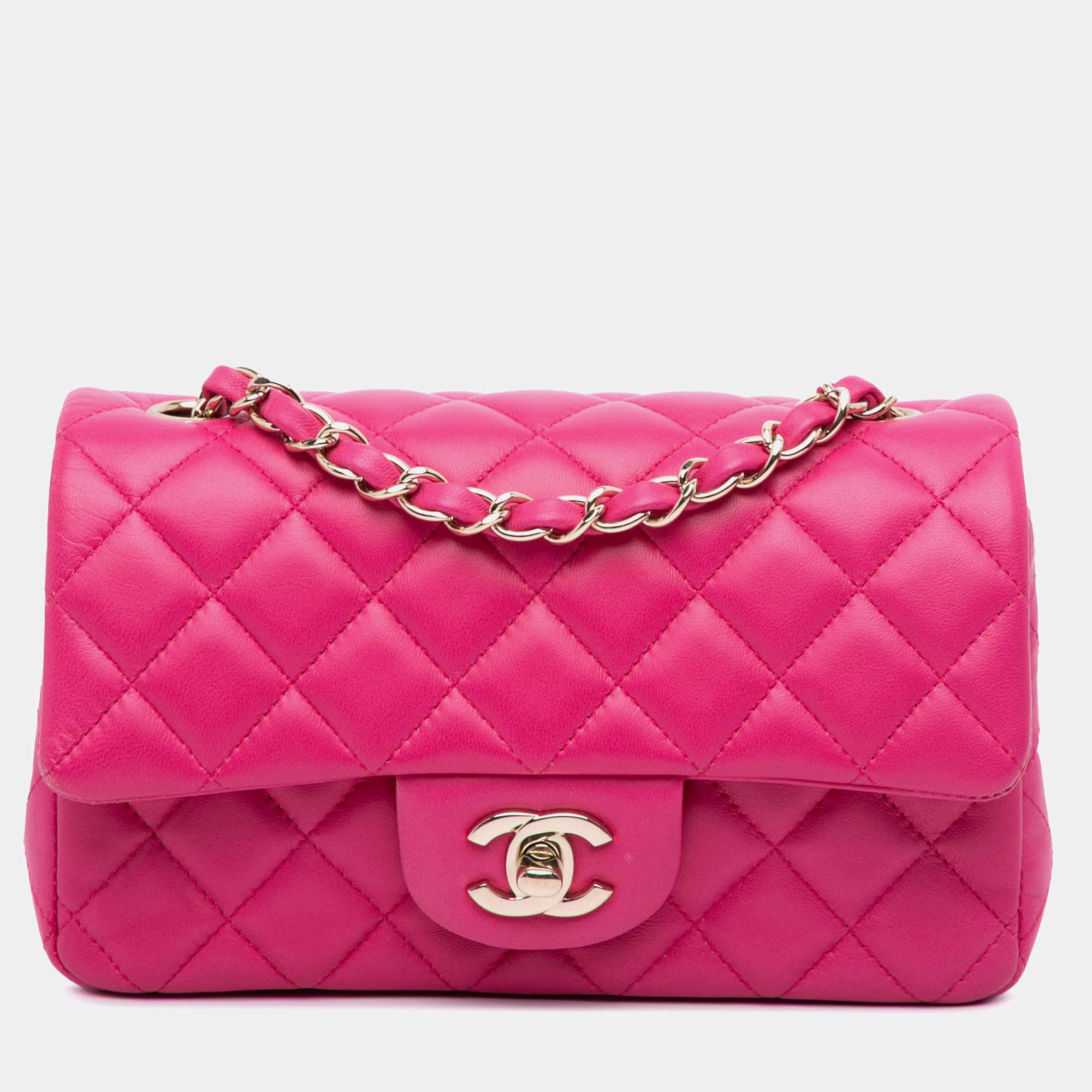 Pre Owned Chanel Pink Mini Rectangular Classic Lambskin Single Flap
