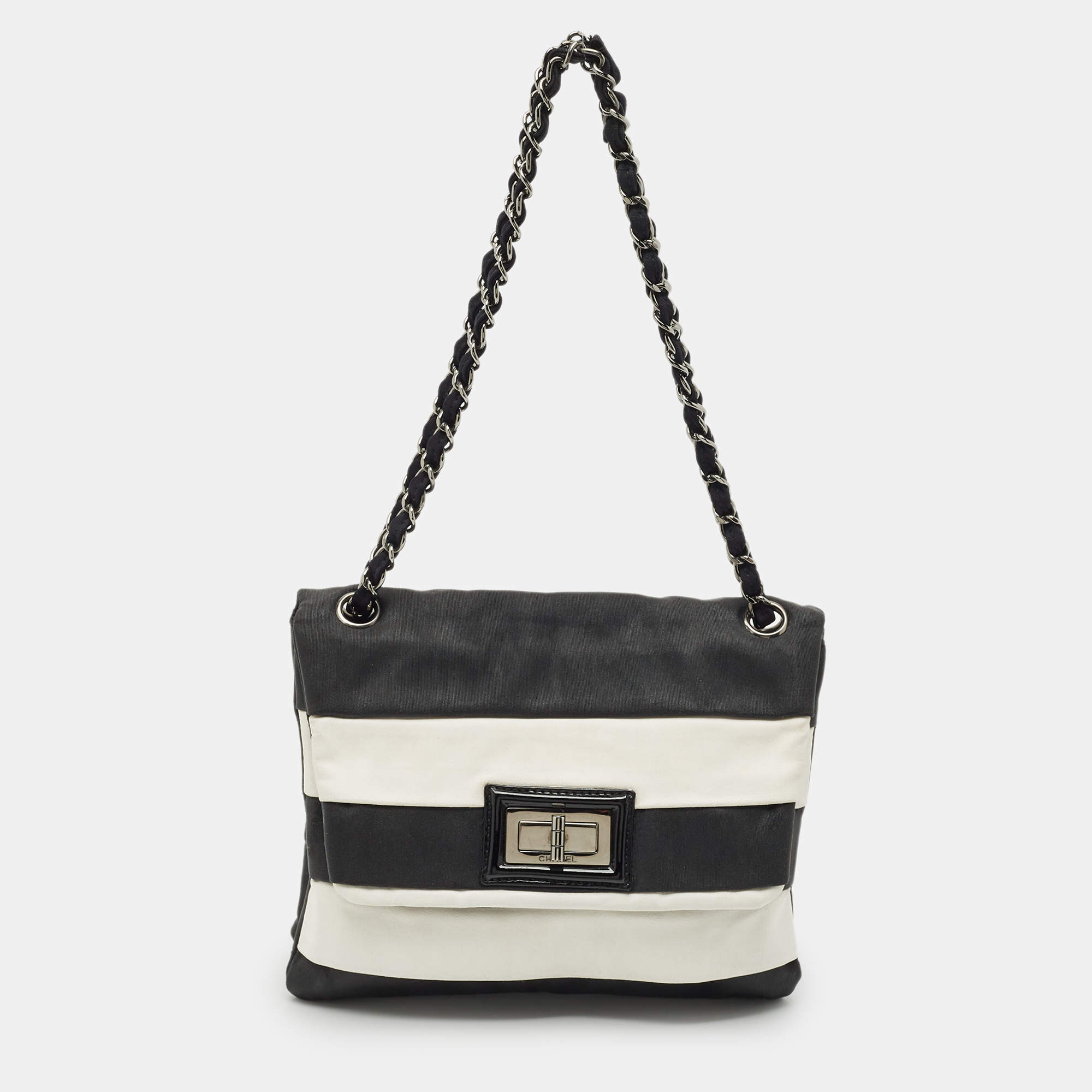 Pre Owned Chanel Black/White Nylon Reissue Flap Shoulder Bag