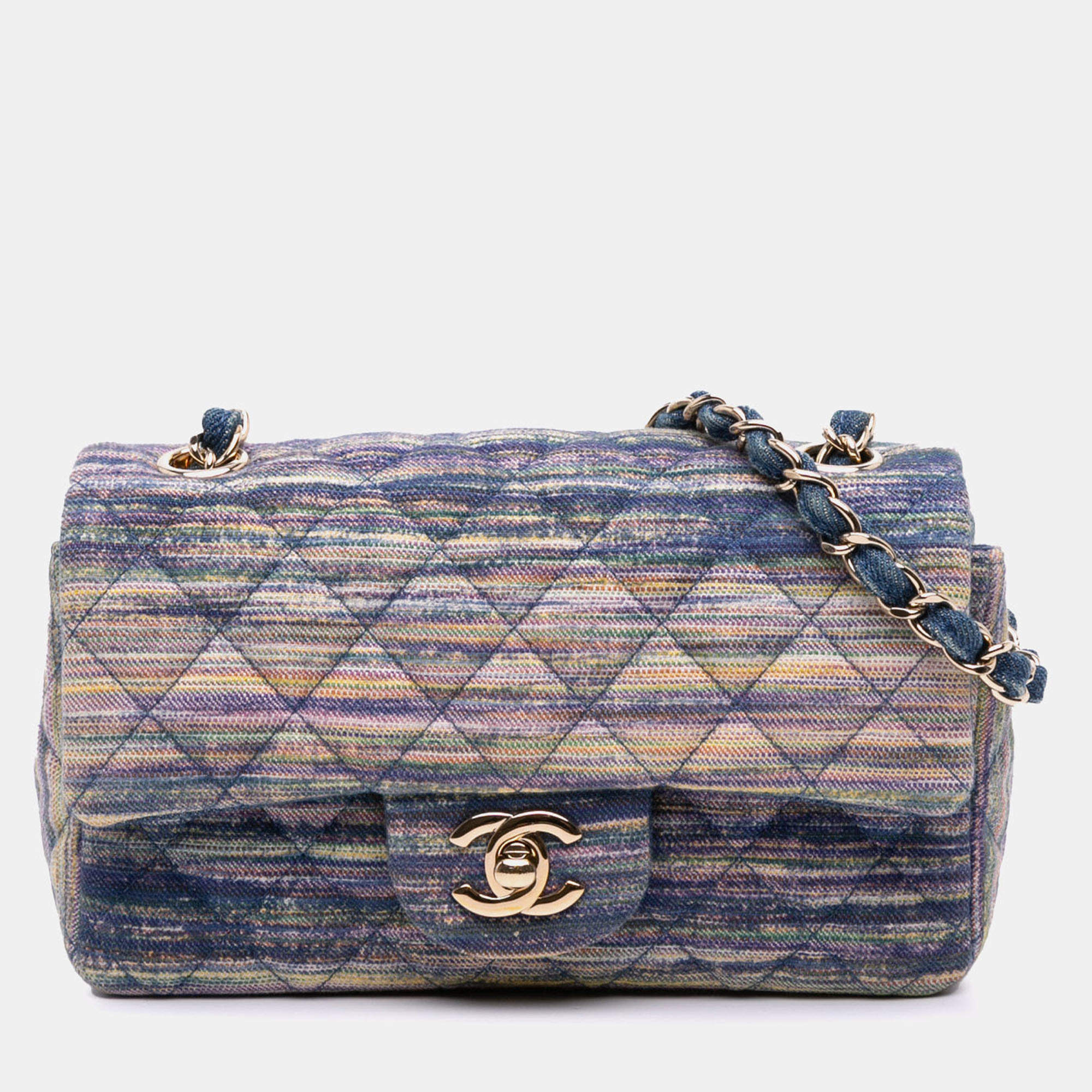Pre Owned Chanel Multicolor Denim Mini Rectangular Classic Single Flap Bag