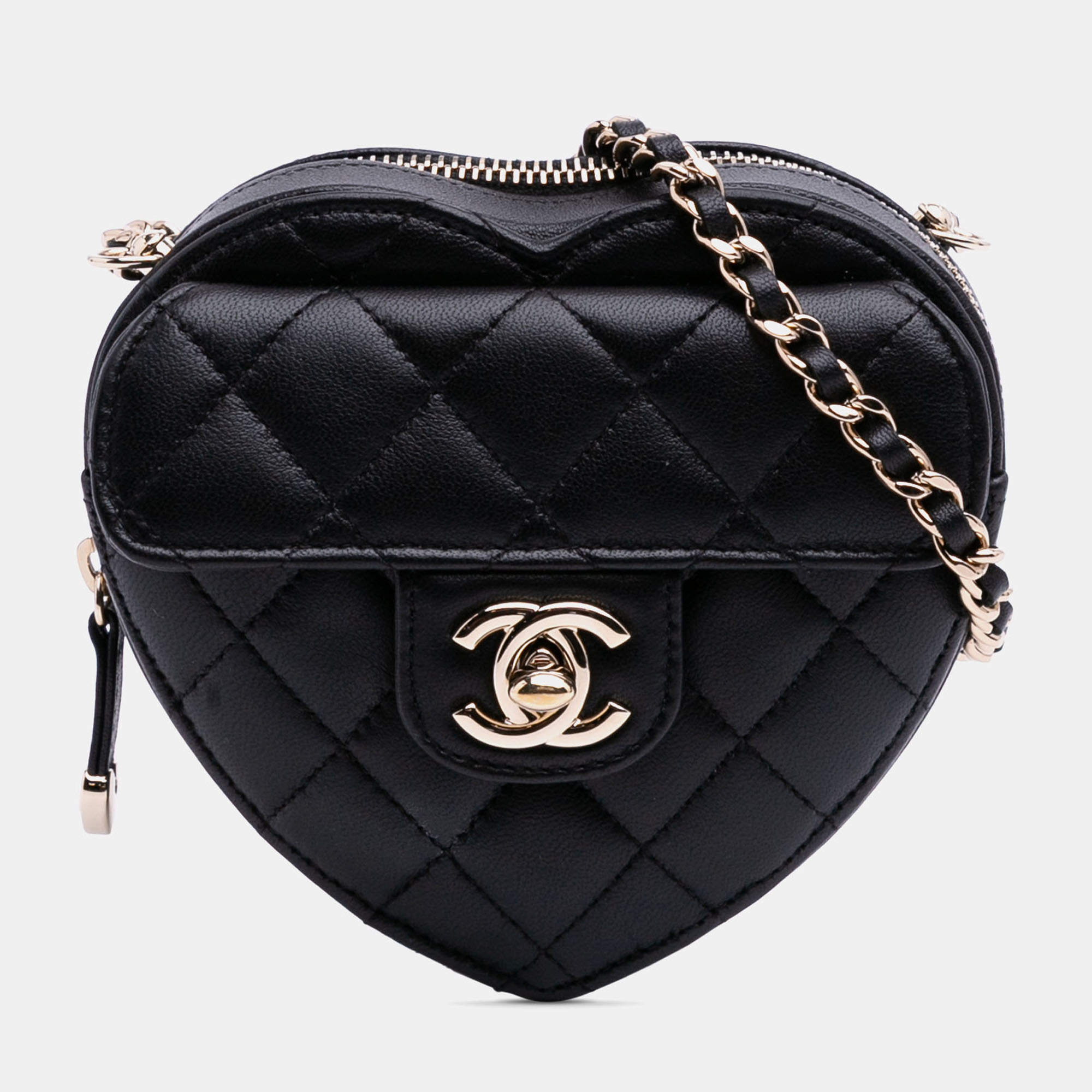 Pre Owned Chanel Black Mini Lambskin CC in Love Heart Crossbody