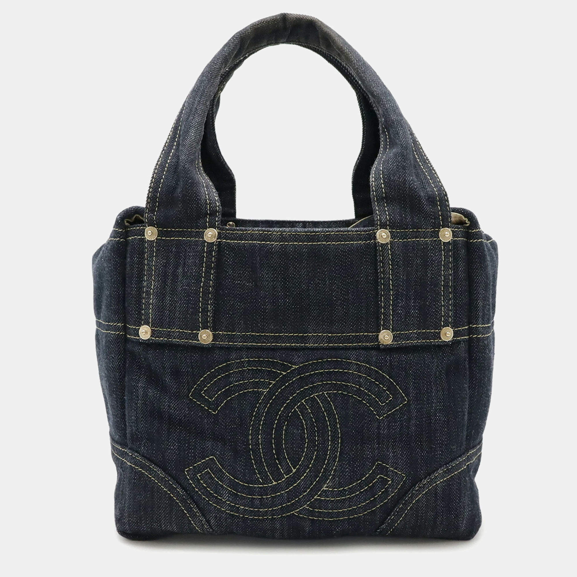 Pre Owned Chanel CC Blue Denim Tote Bag