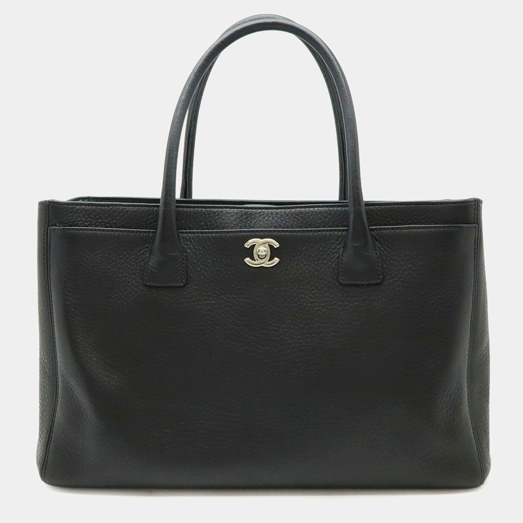 Pre Owned Chanel Executive Line Black Leather Tote Bag