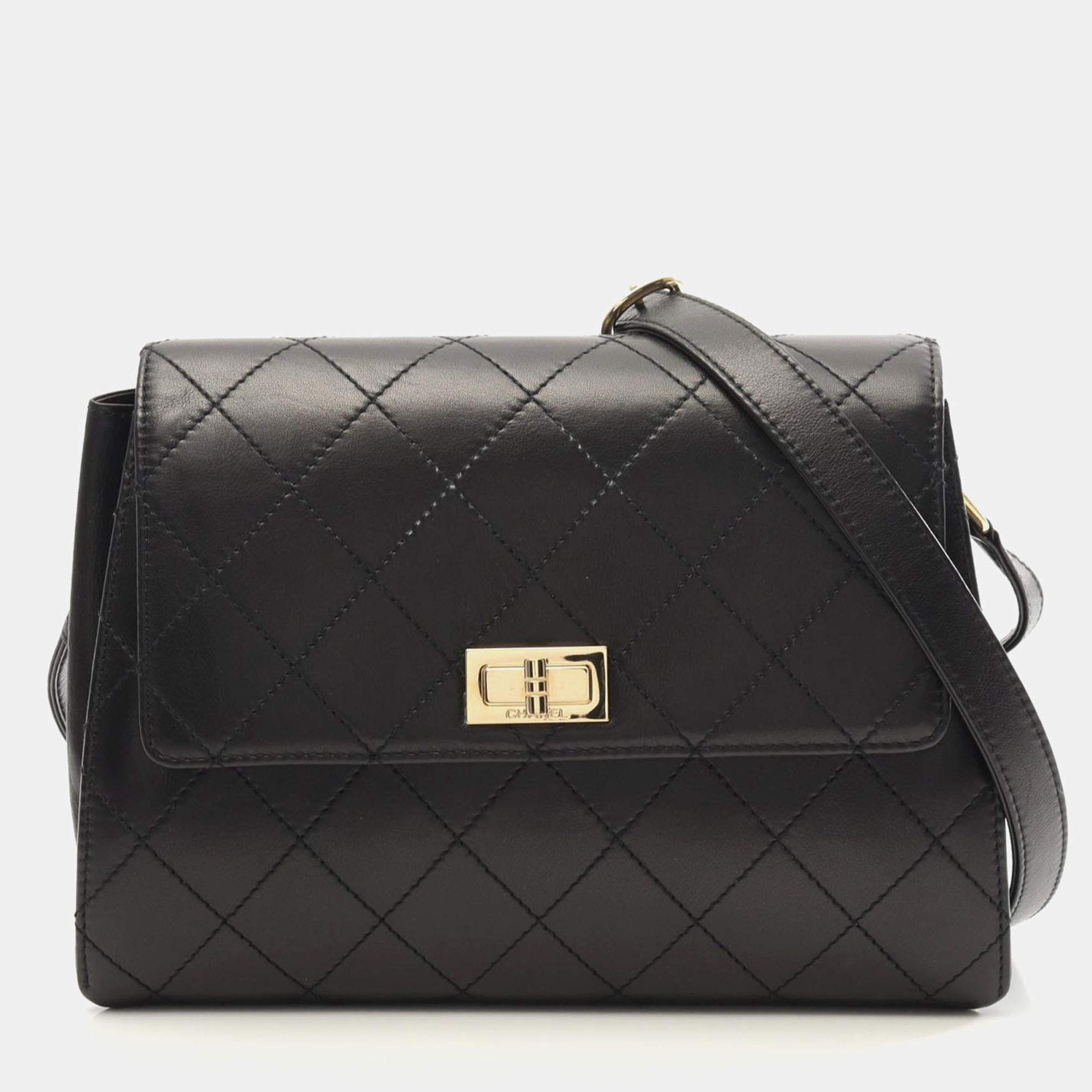Pre Owned Chanel 2.55 Black Lambskin Chain Shoulder Bag