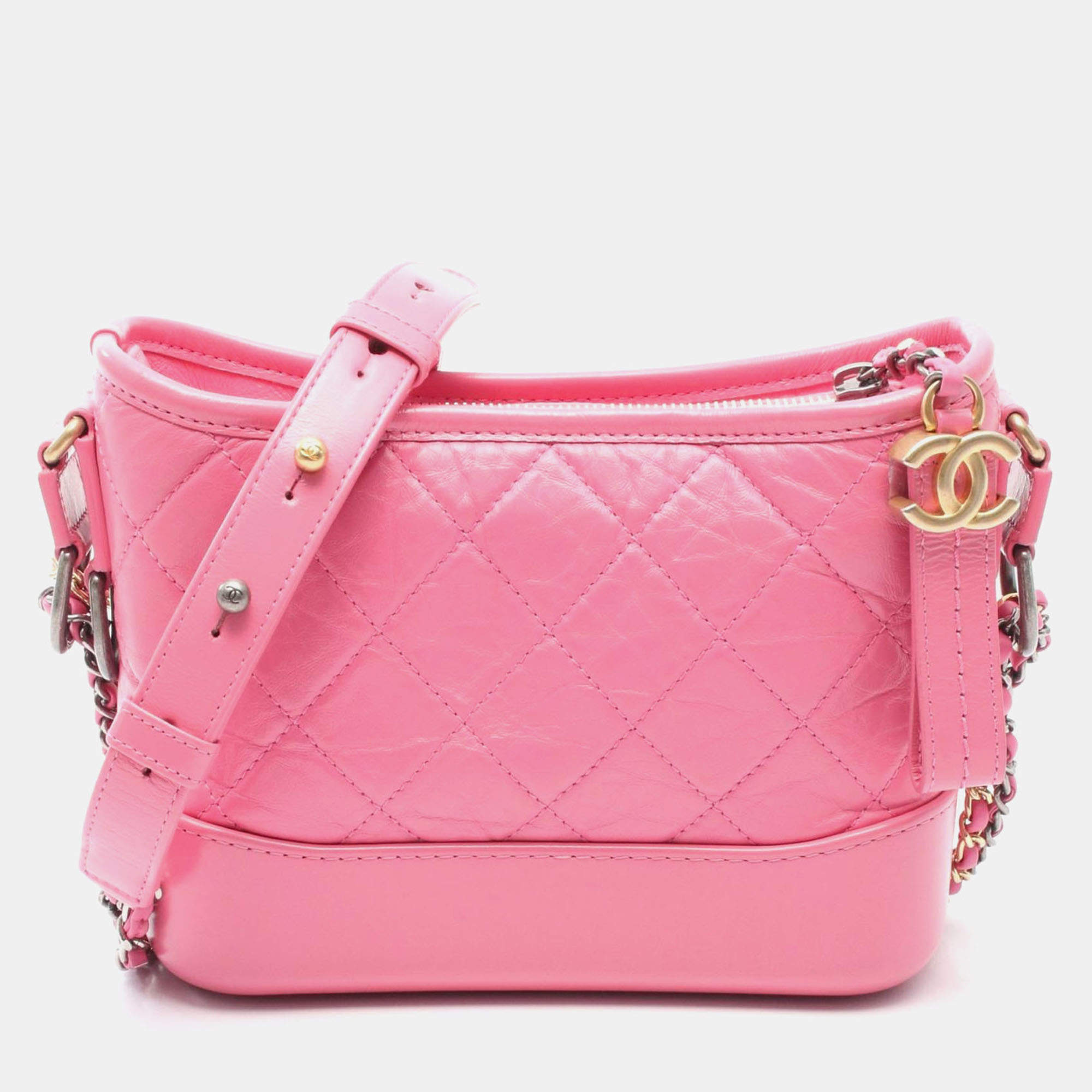 Pre Owned Chanel Gabriel De Chanel Small Pink Leather Hobo Shoulder Bag