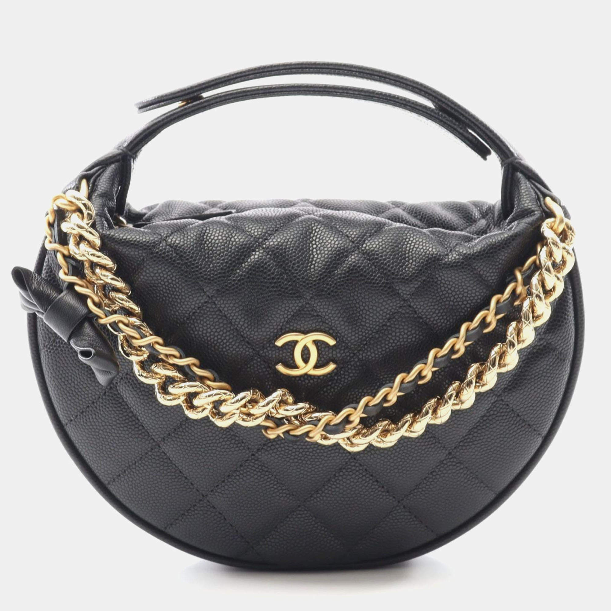 مملوكة مسبقًا Chanel Bow Pouch Black Calfskin Chain Handbag